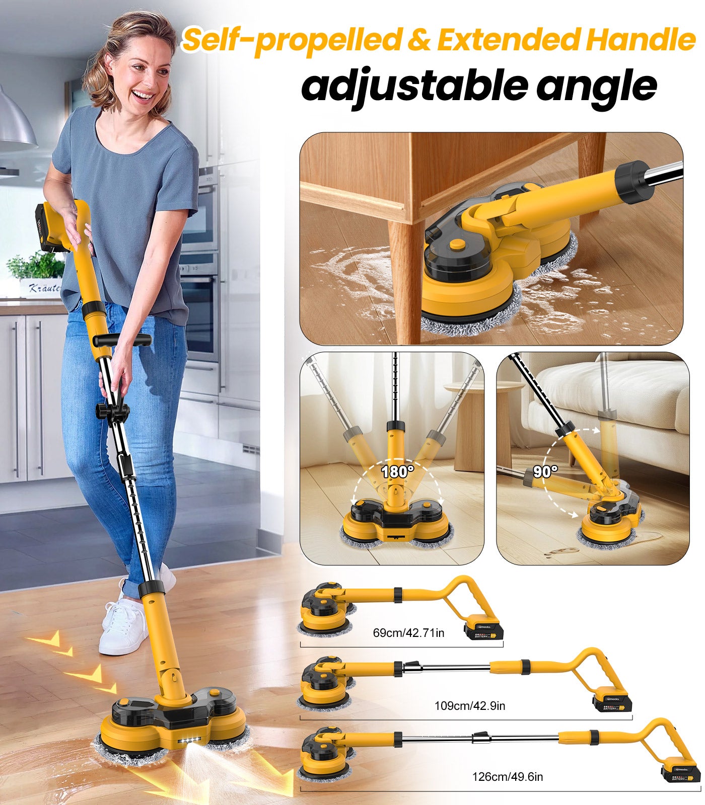Amiluo Cordless Electric Mop, Floor Cleaner with LED Headlights & Water Spray, up to 160 Mins Working Time, Dual-Motor Powerful Spin Mop with Smart Display for Multi-Surface, Self-Propelled