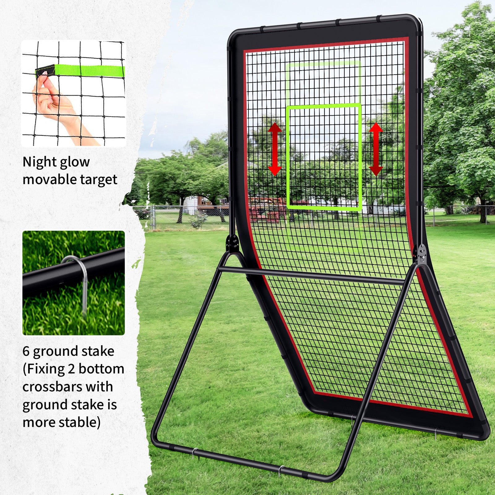 Amiluo 4ft X 7ft Baseball Net for Hitting and Pitching, Softball Practice Equipment with 5 Adjustable Angles & Target Strip, Net for Backyard Batting Practice
