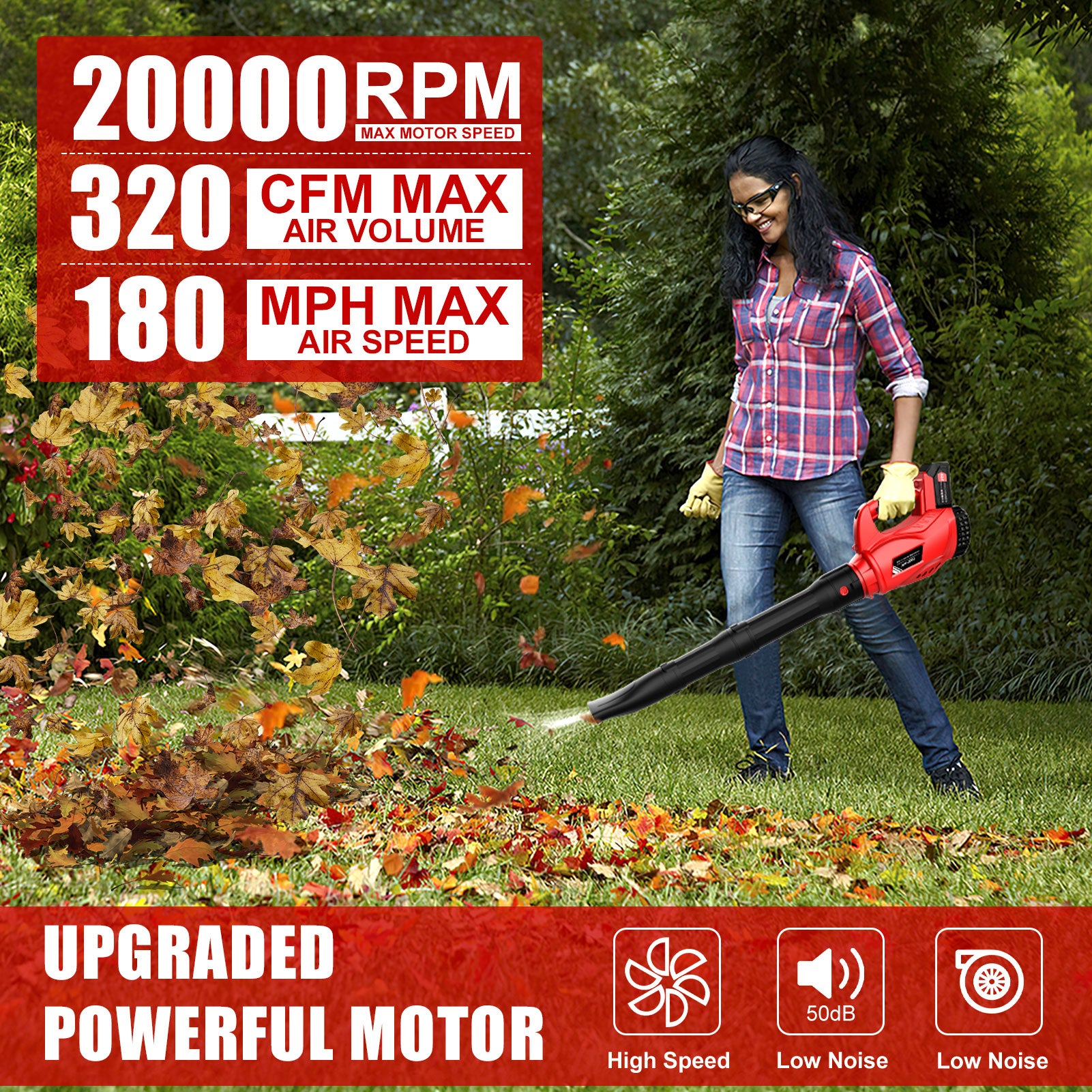 Cordless Leaf Blower with 6000mAh Battery and Charger, Tanbaby 21V 180MPH 320CFM Electric Leaf Blowers with 2 Section Tubes 6-Speed Dial Control for Fall Leaf, Lawn/Garden Care, Snow, Debris, Dust