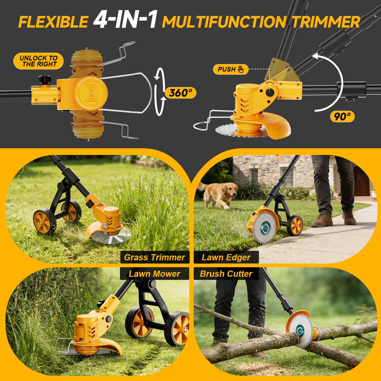 Lemolifys 6-inch Weed Eaters with Wheels & 3 Blades, 21V Battery String Trimmer for Lawn Yard Garden