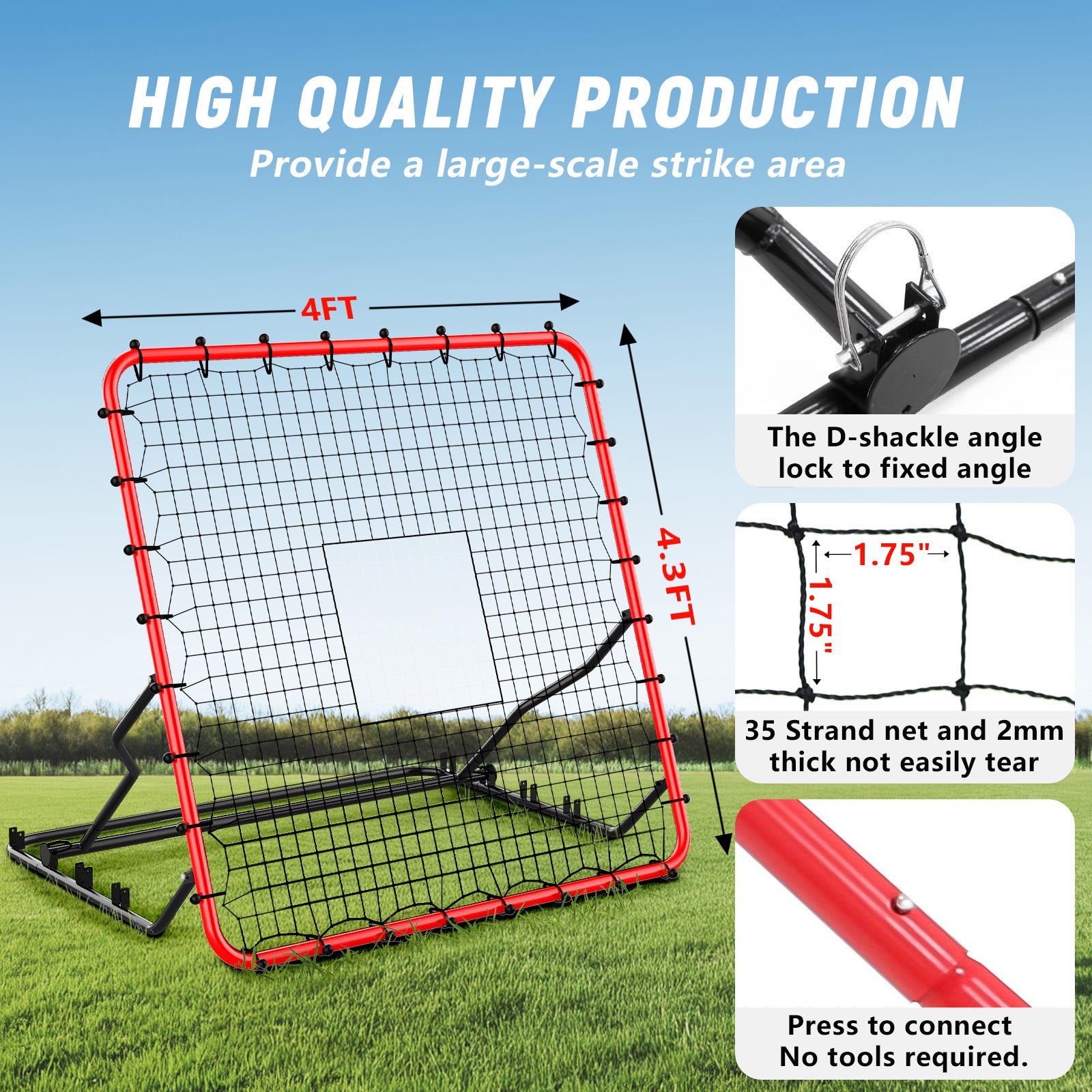 Amiluo 4ft X 4.5ft Baseball Net for Hitting and Pitching, Softball Training Equipment with 3 Adjustable Angles & 2 Strike Zones, Net for Backyard Batting Practice