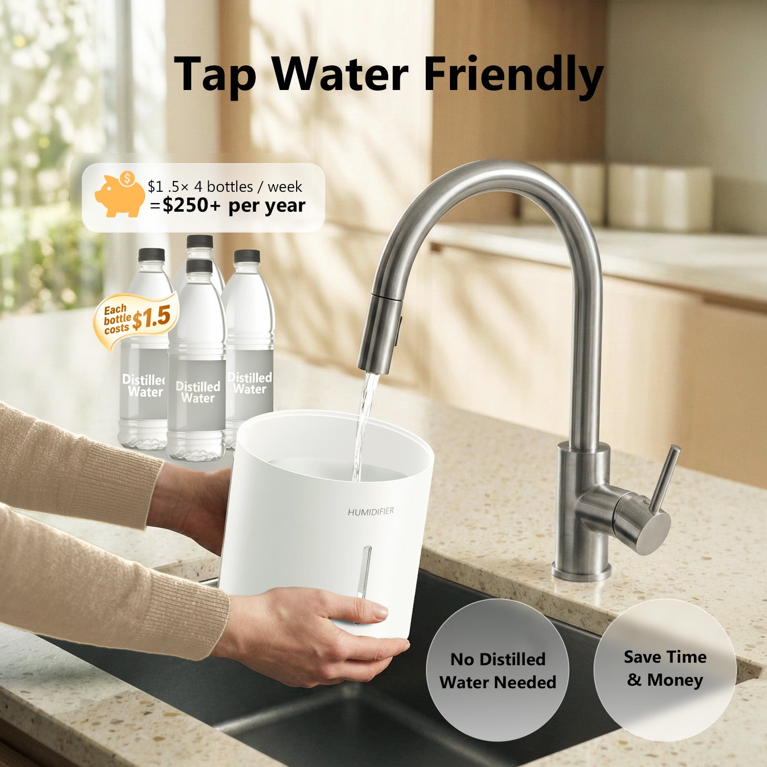 3L Fogless Humidifier, Evaporative Humidifier up to 270 sqft, Cool Moisture Humidifier with Negative Ions,Stepless Speed & 1-8H Timer, with Premium Filter, Quiet Sleep Mode for Bedroom