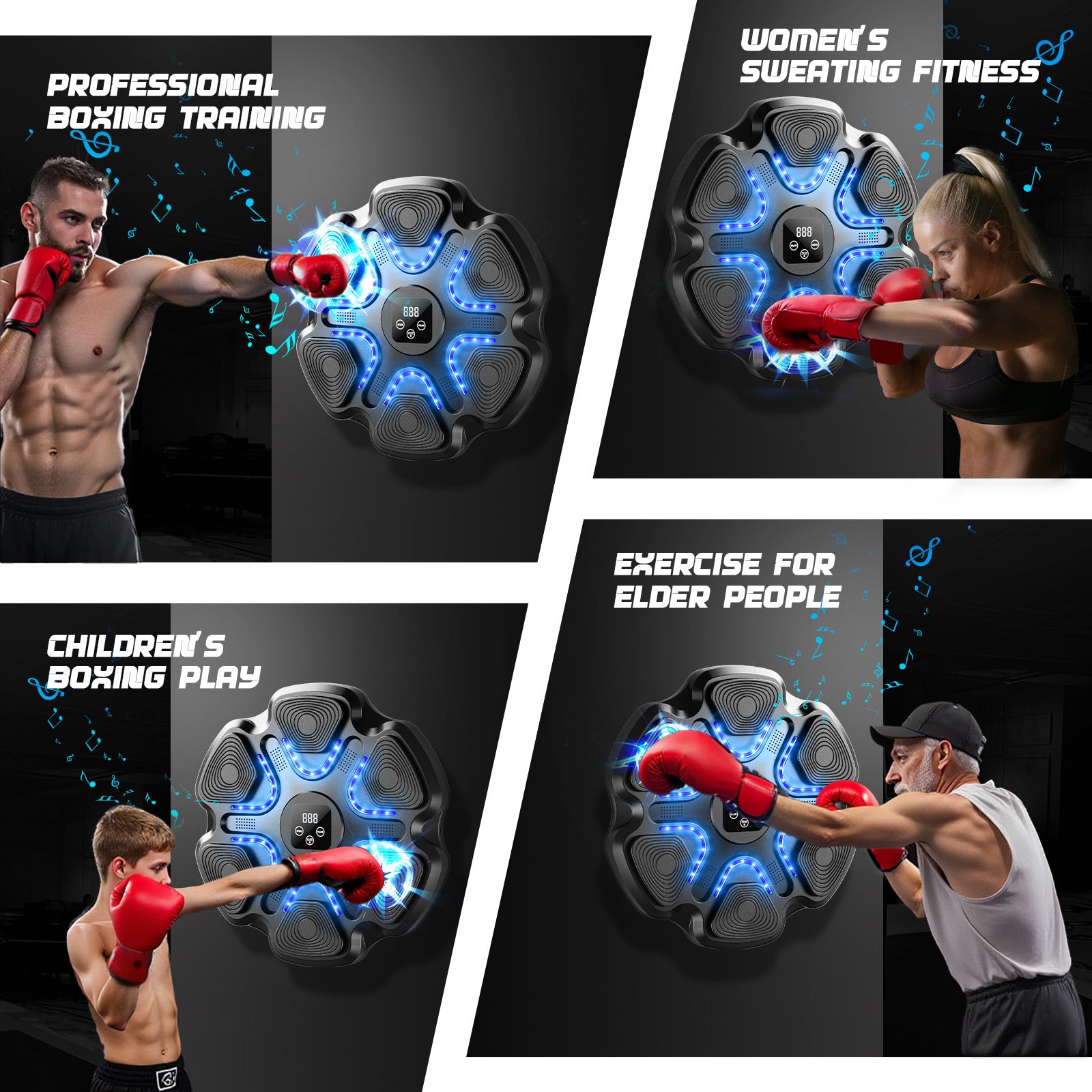Veubew Music Boxing Machine with Boxing Gloves, Wall Mounted Smart Bluetooth Music Boxing Trainer for Adults, Electronic Boxing Target Workout Punching Equipment for Home, Indoor and Gym