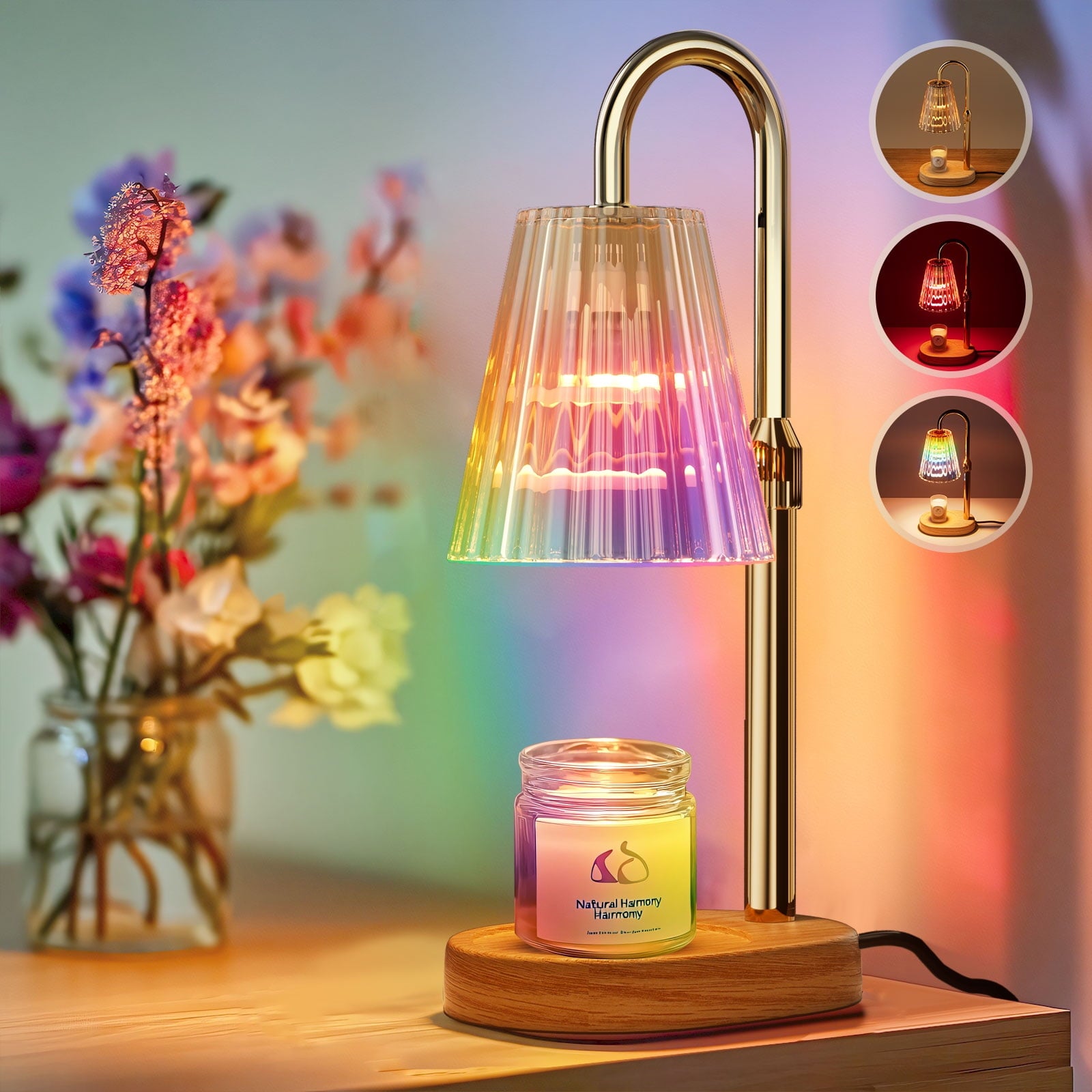Candle Warmer Lamp with RGB Mode,8 Colors LED Changing,Electric Candle Warmer with Timer Dimmer Adjustable Height,Mothers Day Gifts,Vintage Home Decor for Scented Jar Candles with 2 Bulbs
