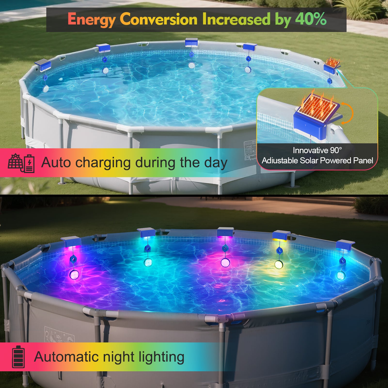 2PCS Solar Pool Lights, RGB Color Changing Pool Light with Remote, IP68 Waterproof Swimming Pool Lights, 16 Colors Underwater Patio Decor for Pools