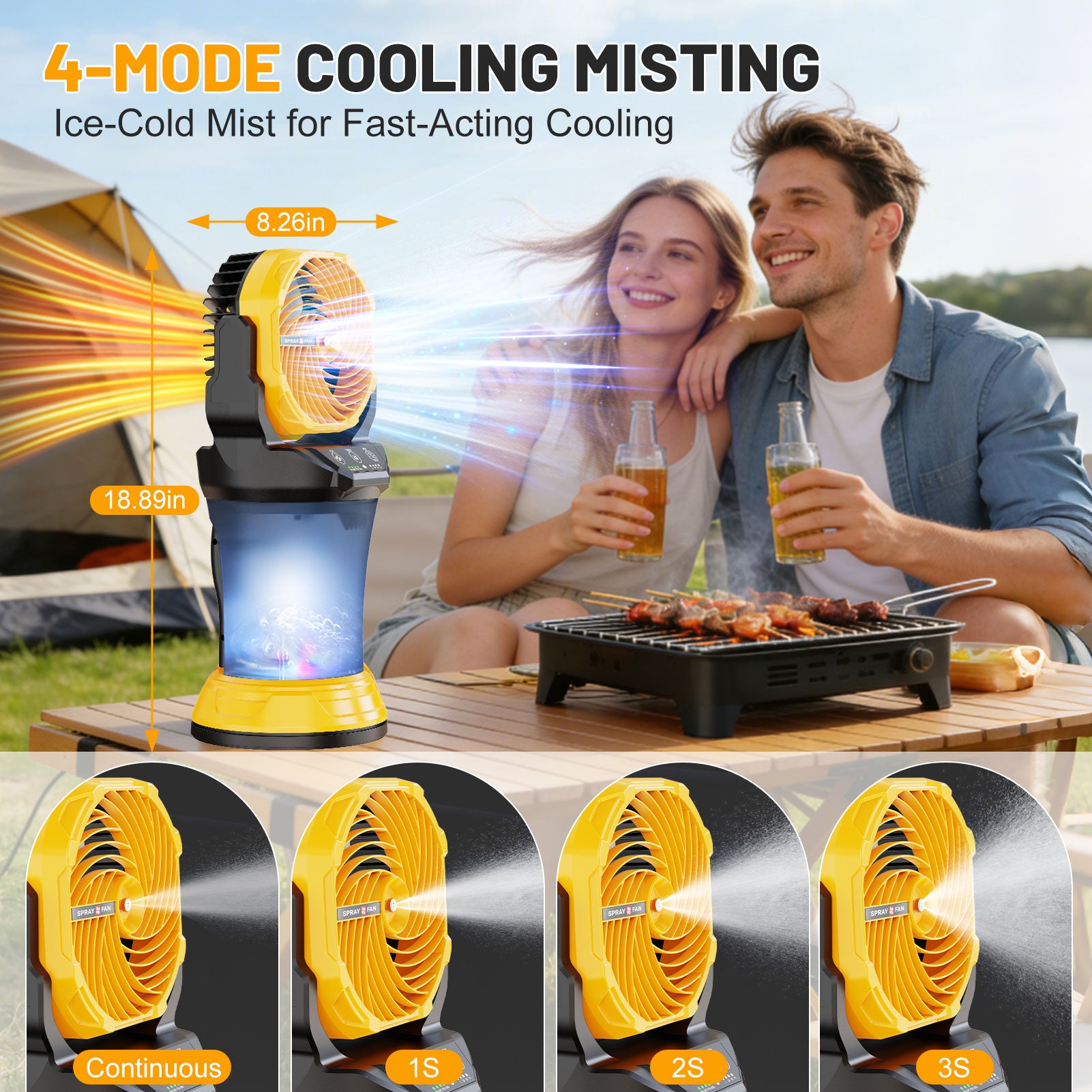Fimilo 30000 mAh Portable Misting Fan with RGB Light, 2L Water Tank Rechargeable Camping Mist Fan with 120° Auto Oscillating 4 Speeds & Spray for Patios Fishing Travel Garden Party Golf Tent