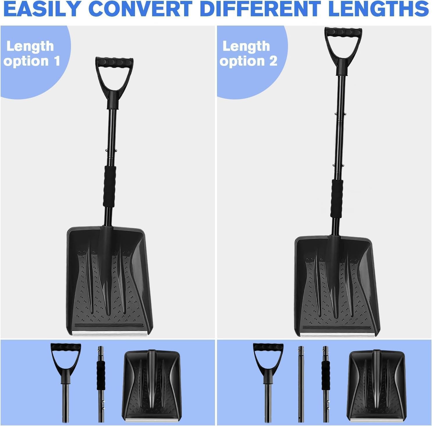 Tanbaby Snow Shovel for Driveway & Home Garage, 45 Inch Folding Snow Removal Shovel with Ergonomic D-Grip Handle, Portable Snows Shovels for Garden, Home Sidewalk, Camping and Emergencys