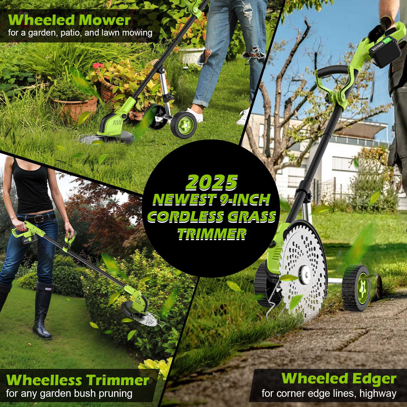 String Trimmer Cordless Electric Edge Trimmer/Edger, Tanbaby 9 inch 3-in-1 Grass Trimmer, Brushless Motor Weed Trimmer Kit, with 3.0Ah Battery , Charger & 10m Extra Spool