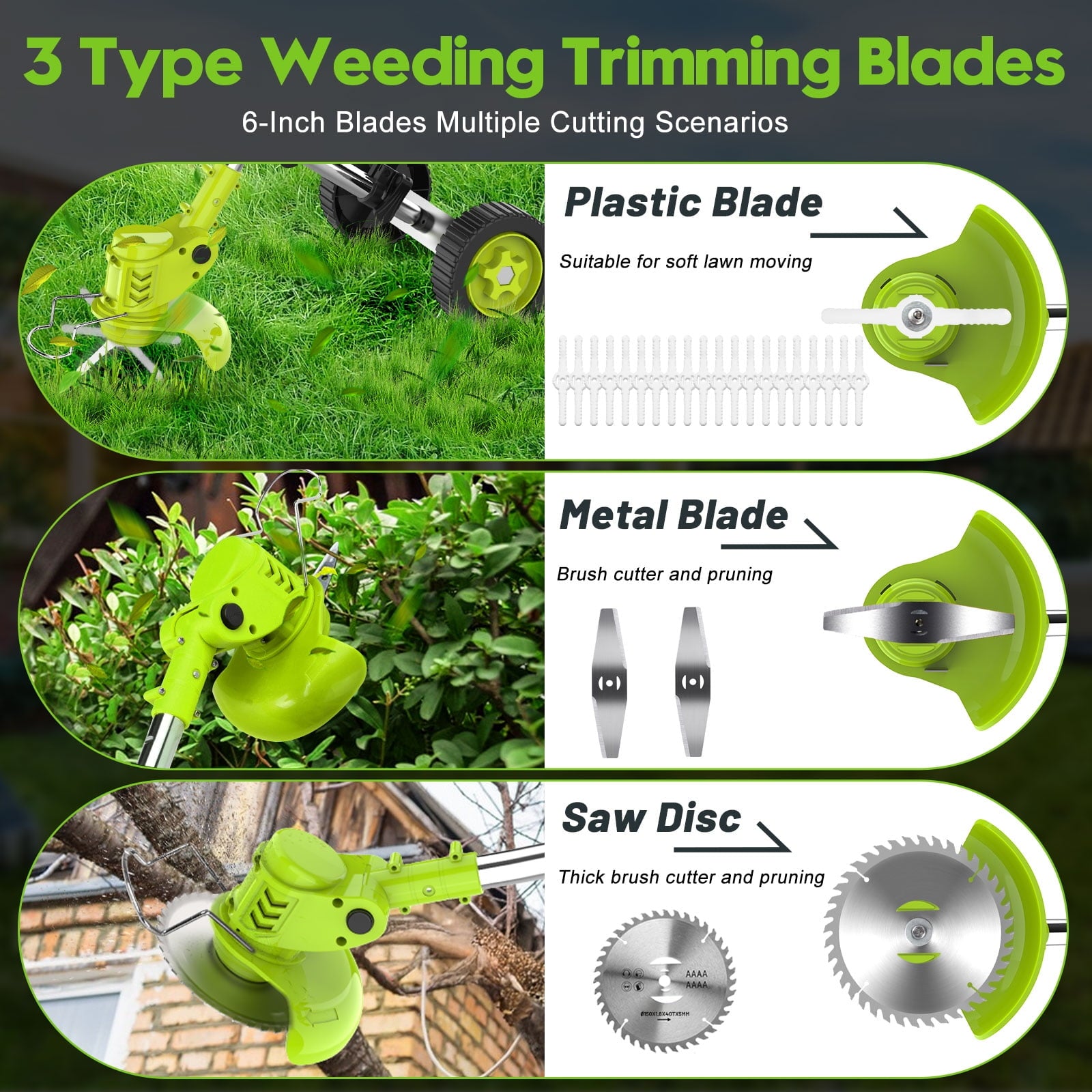 Tanbaby 6 inch Electric String Trimmer Brush Cutter, 2000mAh Battery Electric Weed Wacker, Brushless Motor Cordless Weed Eater, Cordless Grass Trimmer for Garden Home Yard