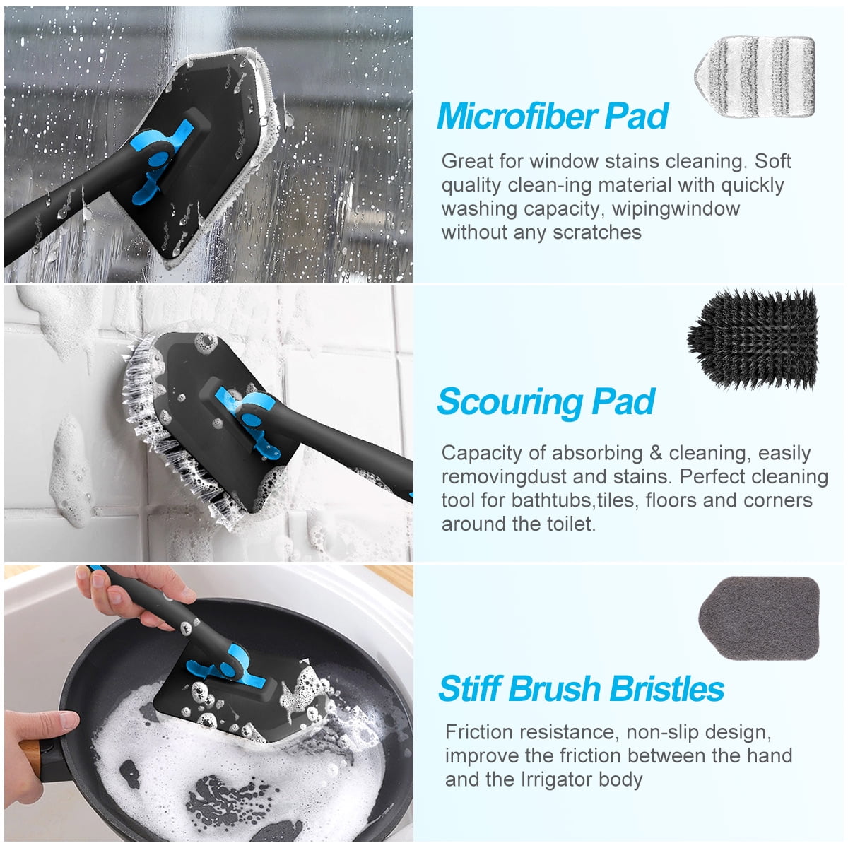 Amiluo Shower Cleaning Brush with 50.4'' Long Handle, Fixable Shower Scrubber for Cleaning, Adjustable Long Handled Scrub Brush for Shower/Bathroom(White)