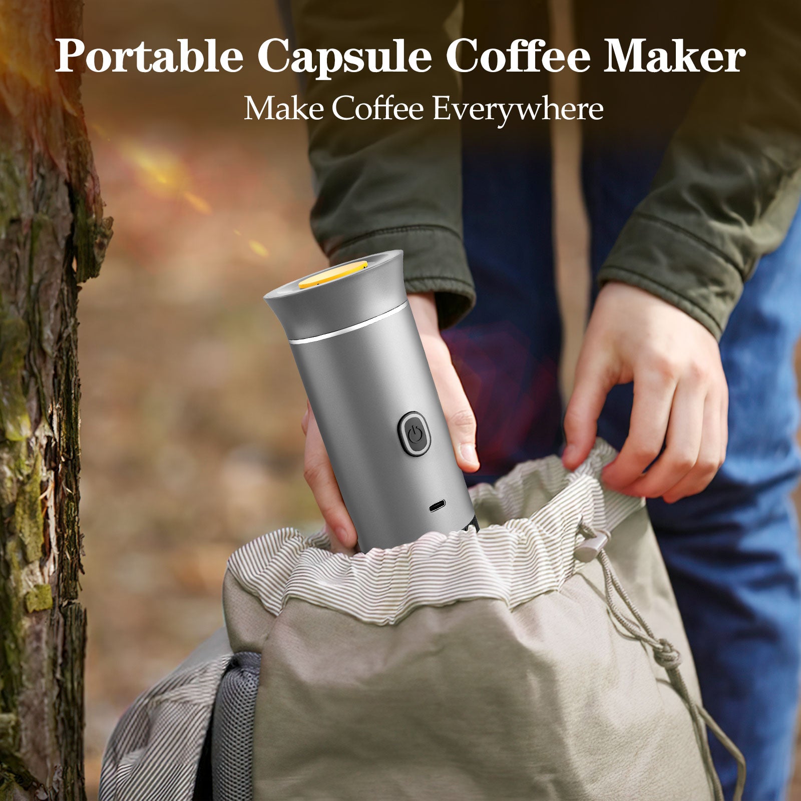 Veubew 3-in-1 Portable Espresso Maker, 20 Bar Mini Coffee Maker for Travel, Self-Heating Car Coffee Maker Compatible Ground Coffee & Capsules (NS&DG) for RV, Hiking, Office (Silver)