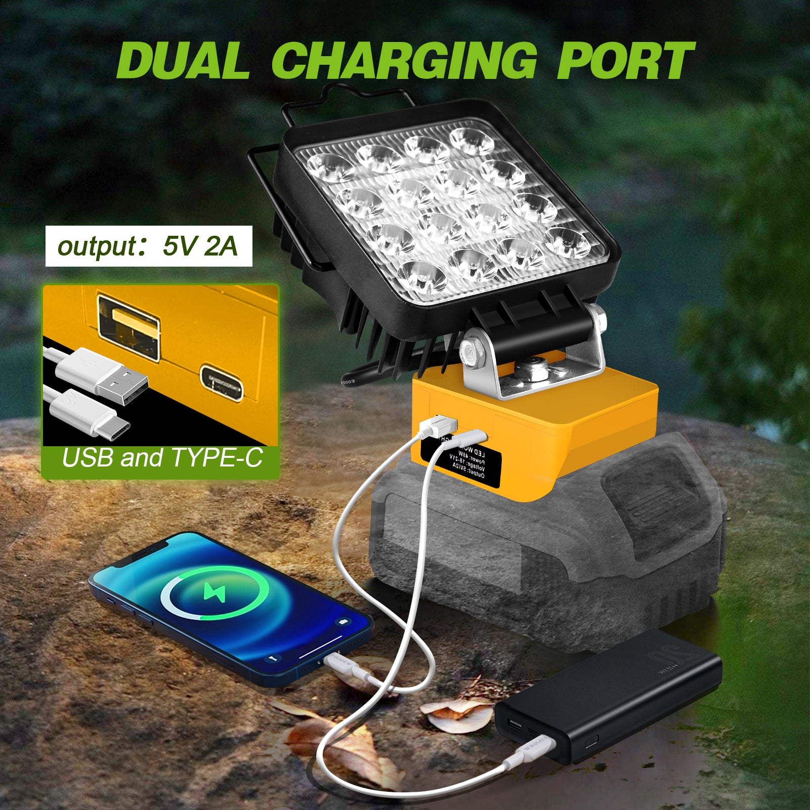 Fovendi LED Work Light for Dewalt 20V Battery,48W Flood Light Torch for Workshop,Camping