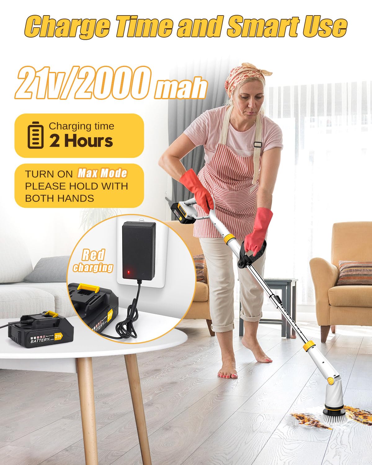 Amiluo Electric Spin Scrubber, 1500 RPM Ultra-High Speed, Cordless Bathroom Cleaning Brush with Extension Handle, 8 Replaceable Heads & Large Battery, Power Scrubber for Shower, Tub, Floor, A4/White