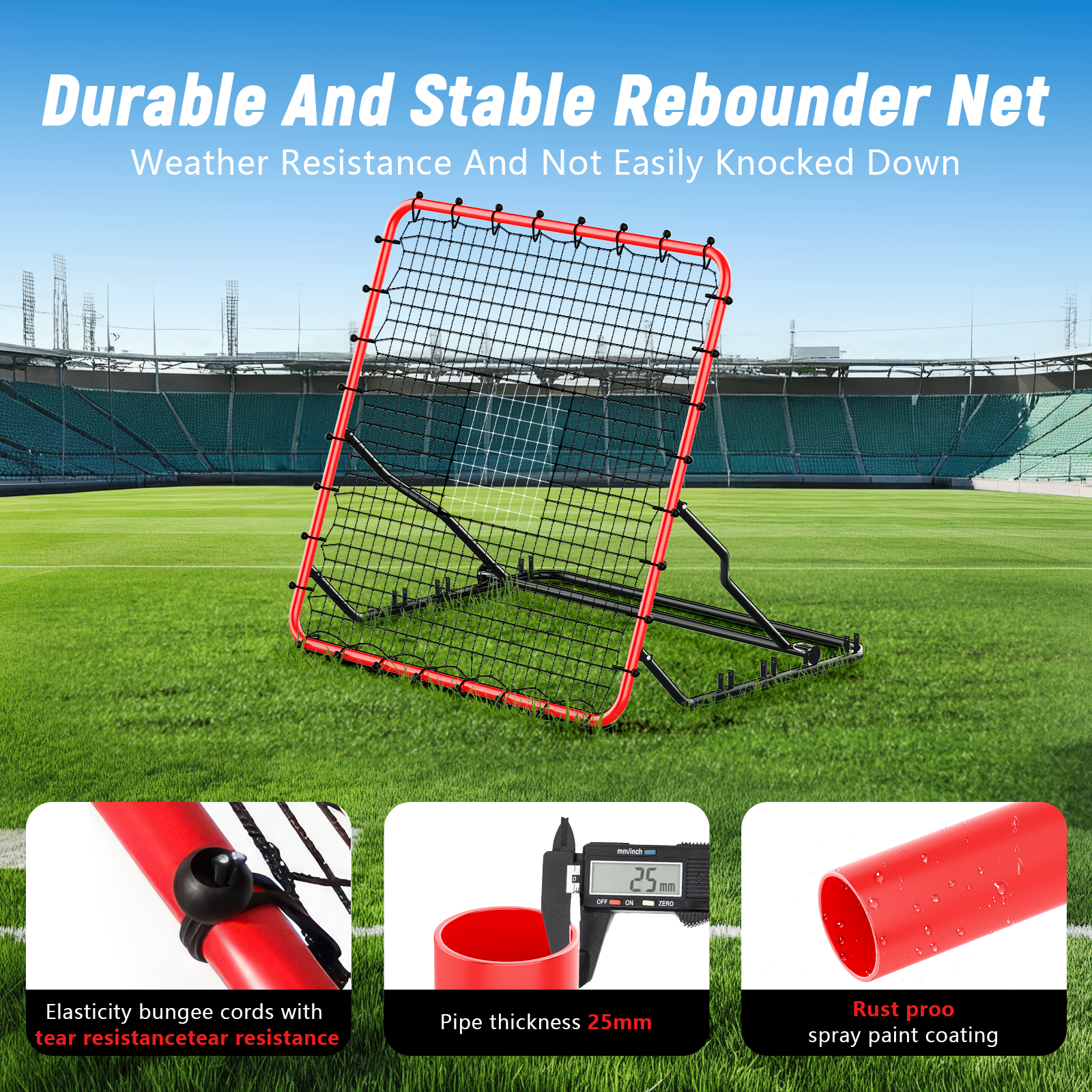Kidovin Baseball Net, 4 X 4.5 ft Lacrosse Rebounder with 3 Adjustable Angles & 2 Targets, Softball Equipment for Hitting and Pitching