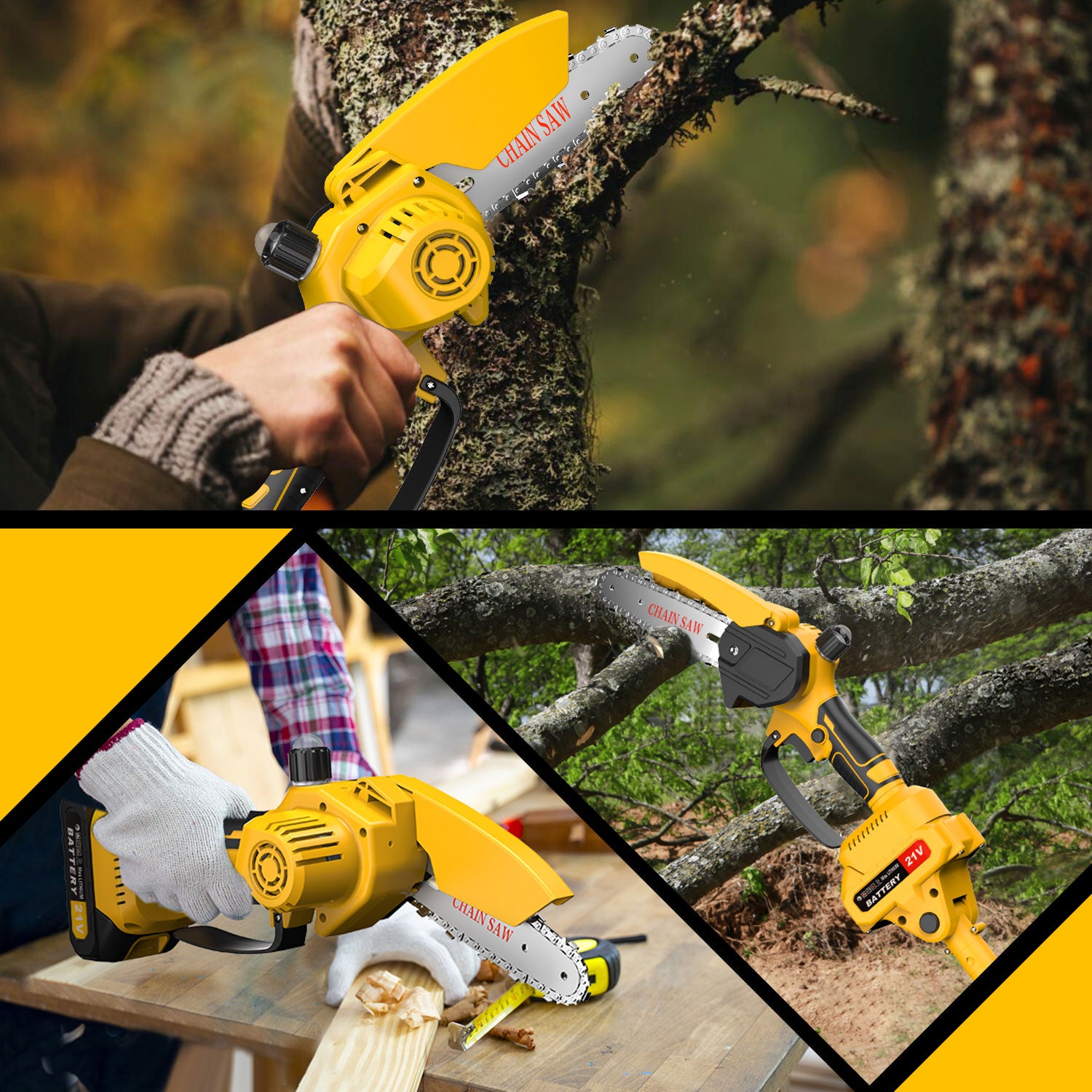 Tanbaby Cordless Pole Saw & Mini Chainsaw 2-in-1, Foldable/Retractable/Adjustable Head, 6 Inch Brushless Electric Rotatable Pole Saw & Multi-Angle for Tree Branches Pruning, Wood Cutting