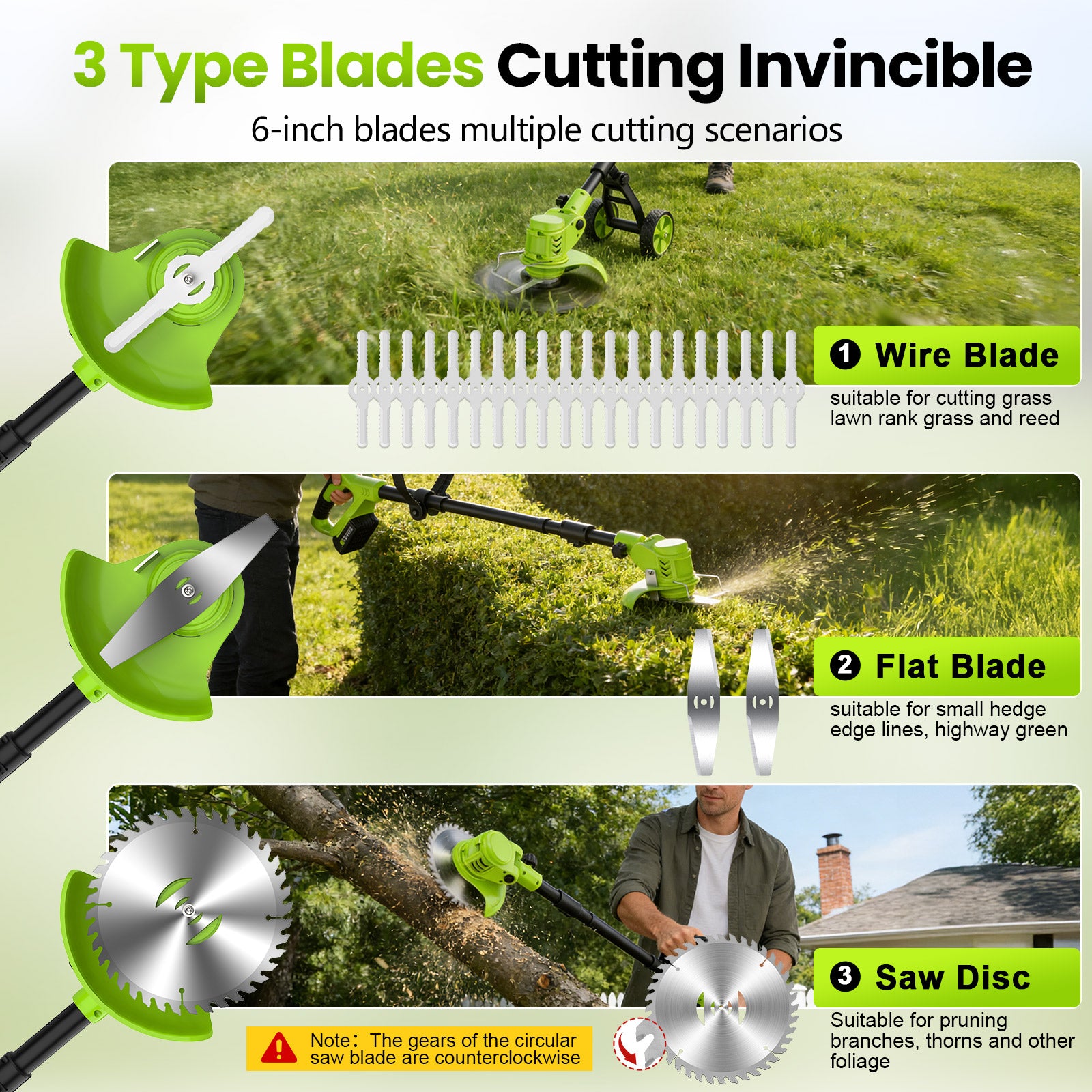 Fovendi 6 inch Weed Eaters Cordless with 2026 Upgraded Wheels, 3-in-1 Battery Powered Grass Trimmer & String Trimmer/Edger Kit for Lawn Garden Trimming