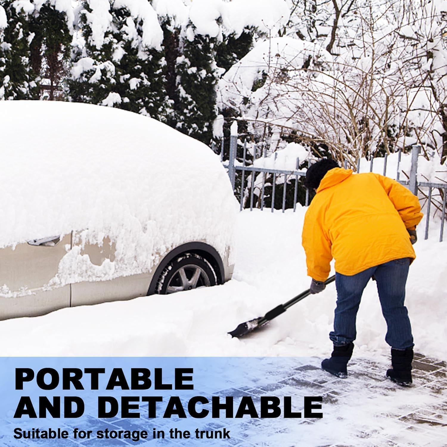 Tanbaby Snow Shovel for Driveway & Home Garage, 45 Inch Folding Snow Removal Shovel with Ergonomic D-Grip Handle, Portable Snows Shovels for Garden, Home Sidewalk, Camping and Emergencys