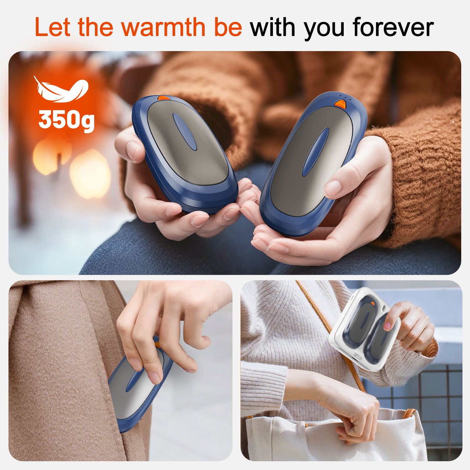 Hand Warmers Rechargeable with 10000mAh Charging Case, 2000mAh Portable Hand Warmers 2 Pack, Reusable Electric Pocket Heater for Hunting, Portable Heater Gifts for Christmas,Outdoor,Camping