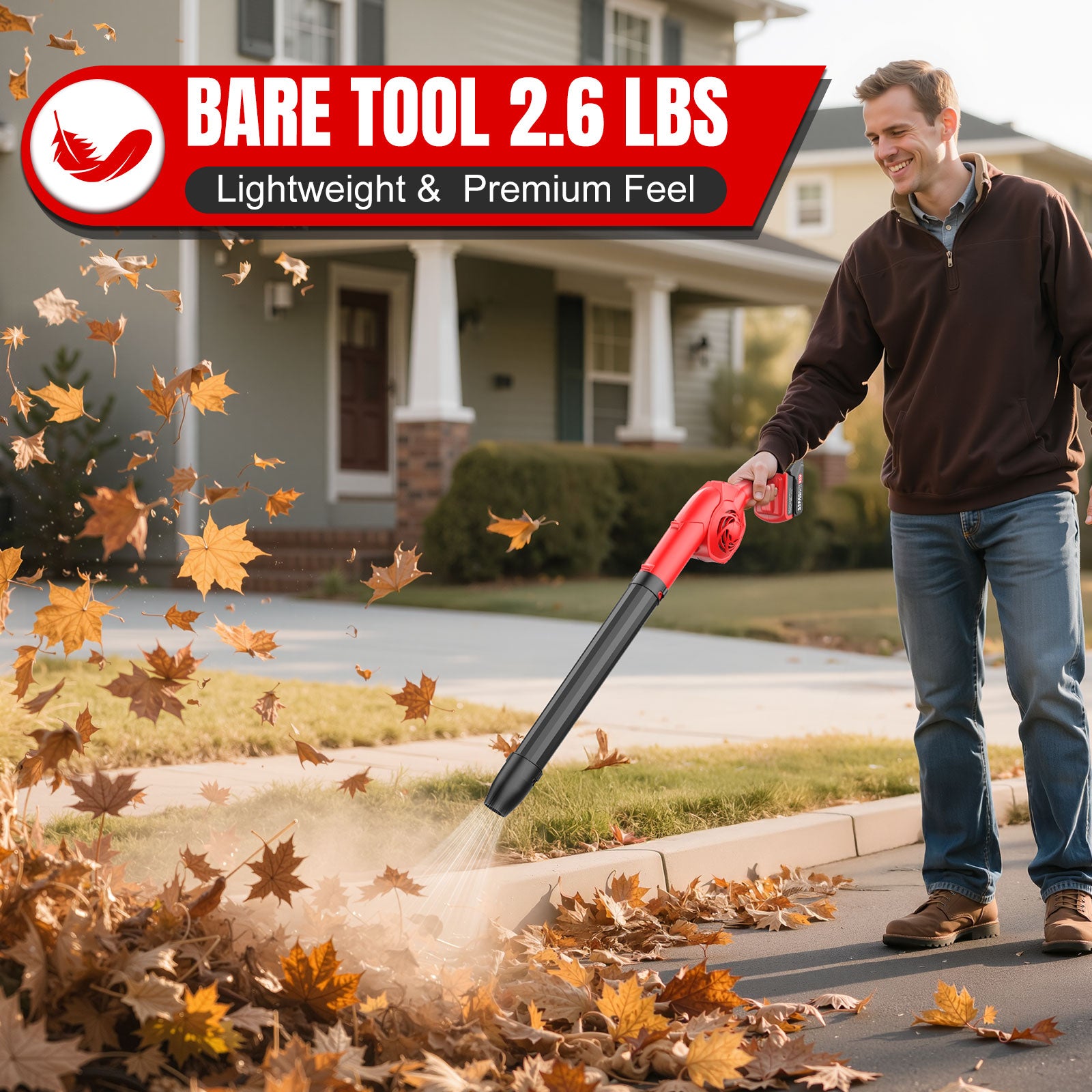 Tanbaby 21V Cordless Leaf Blower, 320CFM Electric Leaf Blowers, 3 Speed Mode, 330W 180MPH with 2x 2.5Ah Batteries, Lightweight Powered Blowers for Leaf/Snow/Dust Blowing