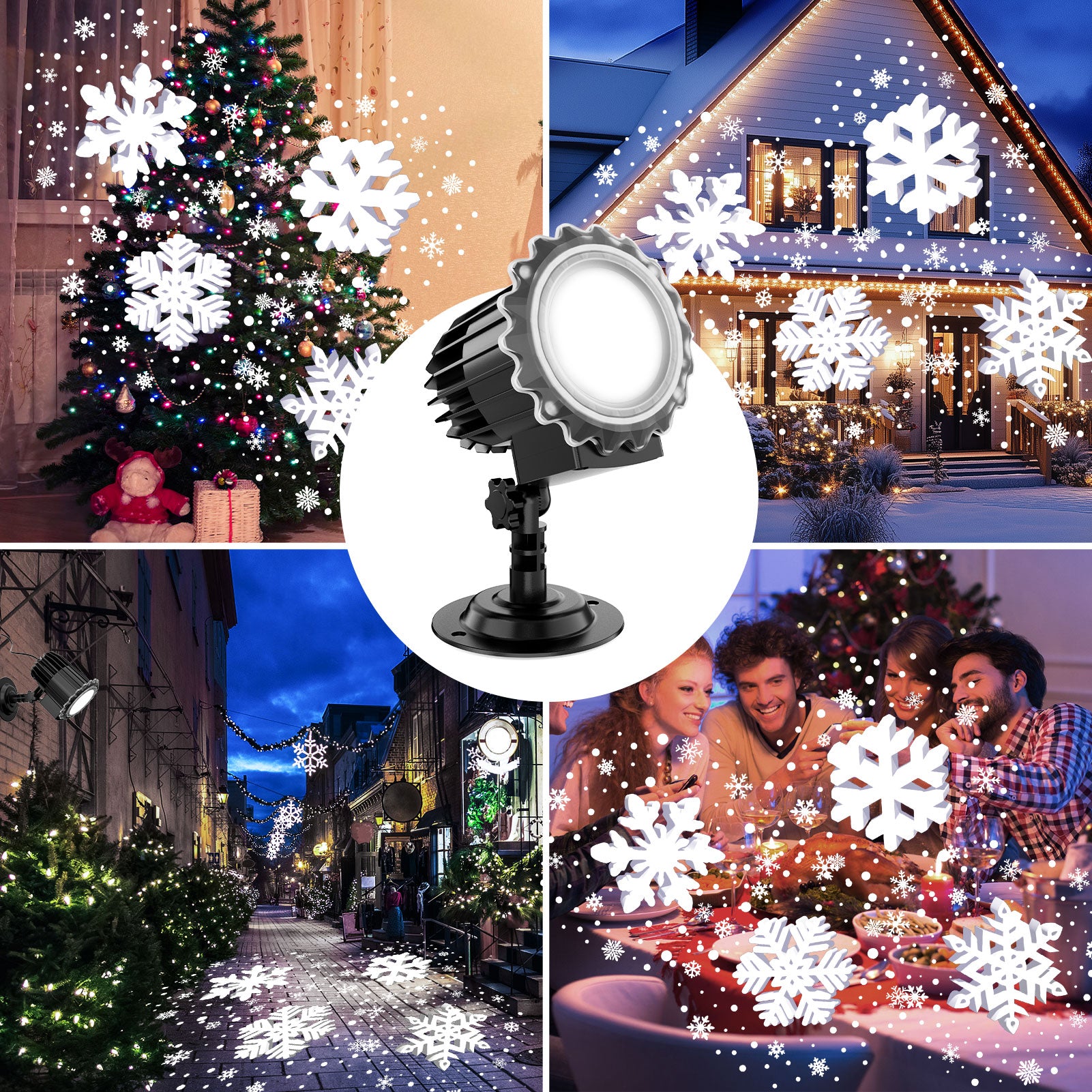 Snowflake LED Projector Lights, Rotating Snowfall Projection Light, Indoor Outdoor Snow Falling Projector Lamp, Holiday Lighting for Xmas New Year Party Decor