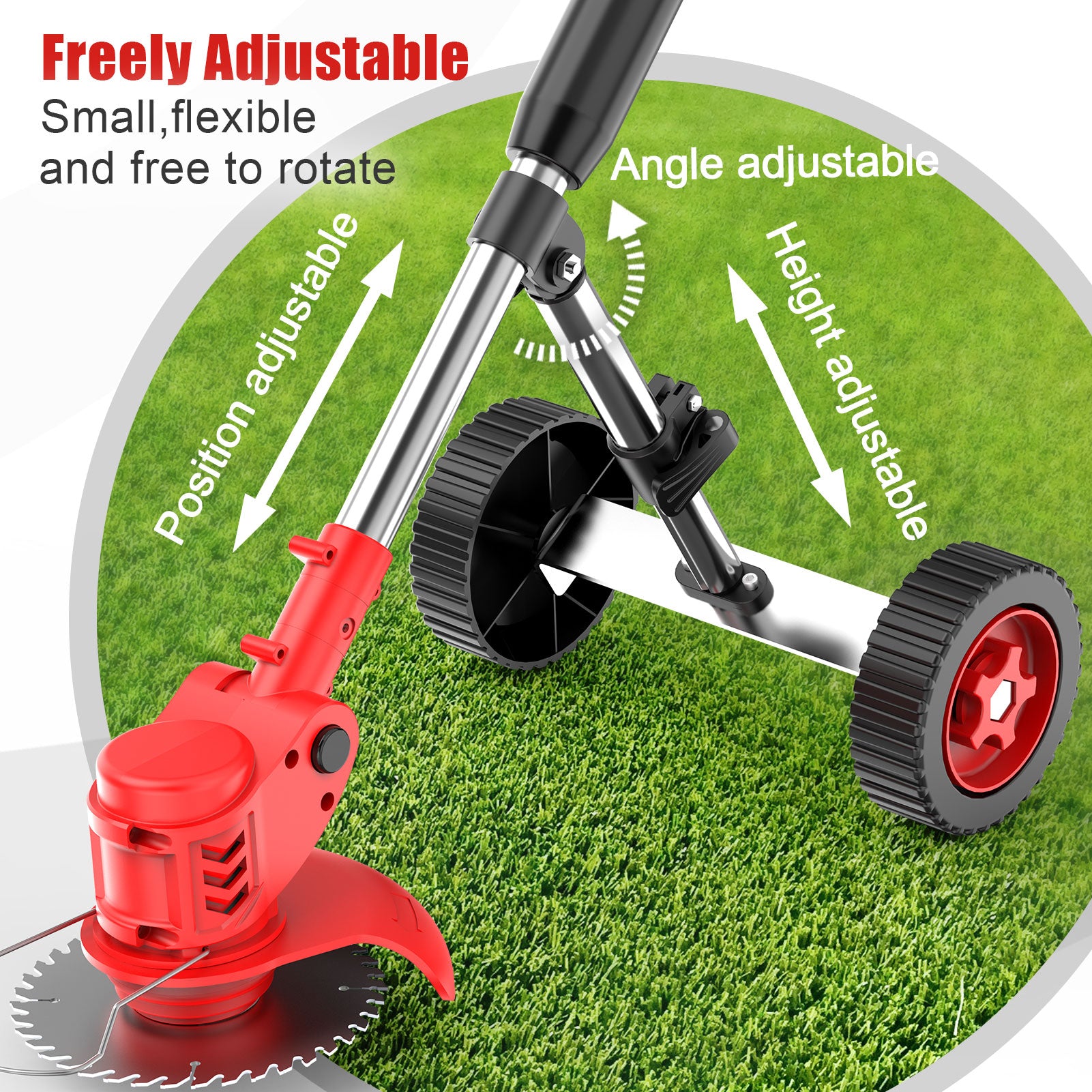 Tanbaby Electric Weed Wacker Attachment Wheels for 8/9” Weed Eater, Adjustable Cordless String Trimmer Auxiliary Wheels, Tool Pole Dia 26-28mm Adjustable Support Wheel