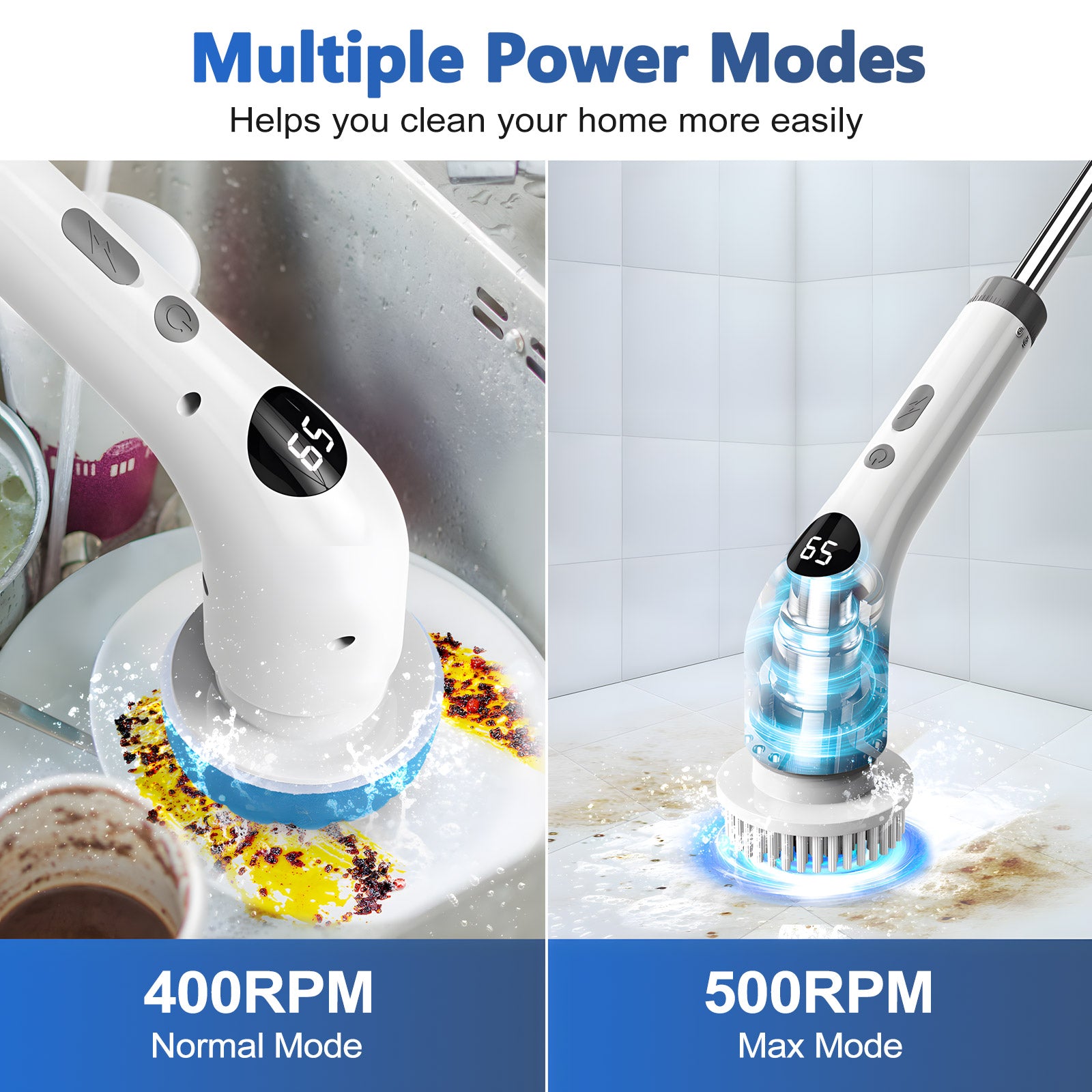 Amiluo Electric Spin Scrubber, Cordless Bathroom Cleaning Brush, Two-Speed Power Scrubber with Extension Handle & 7 Replaceable Heads for Shower Tub Tile Floor