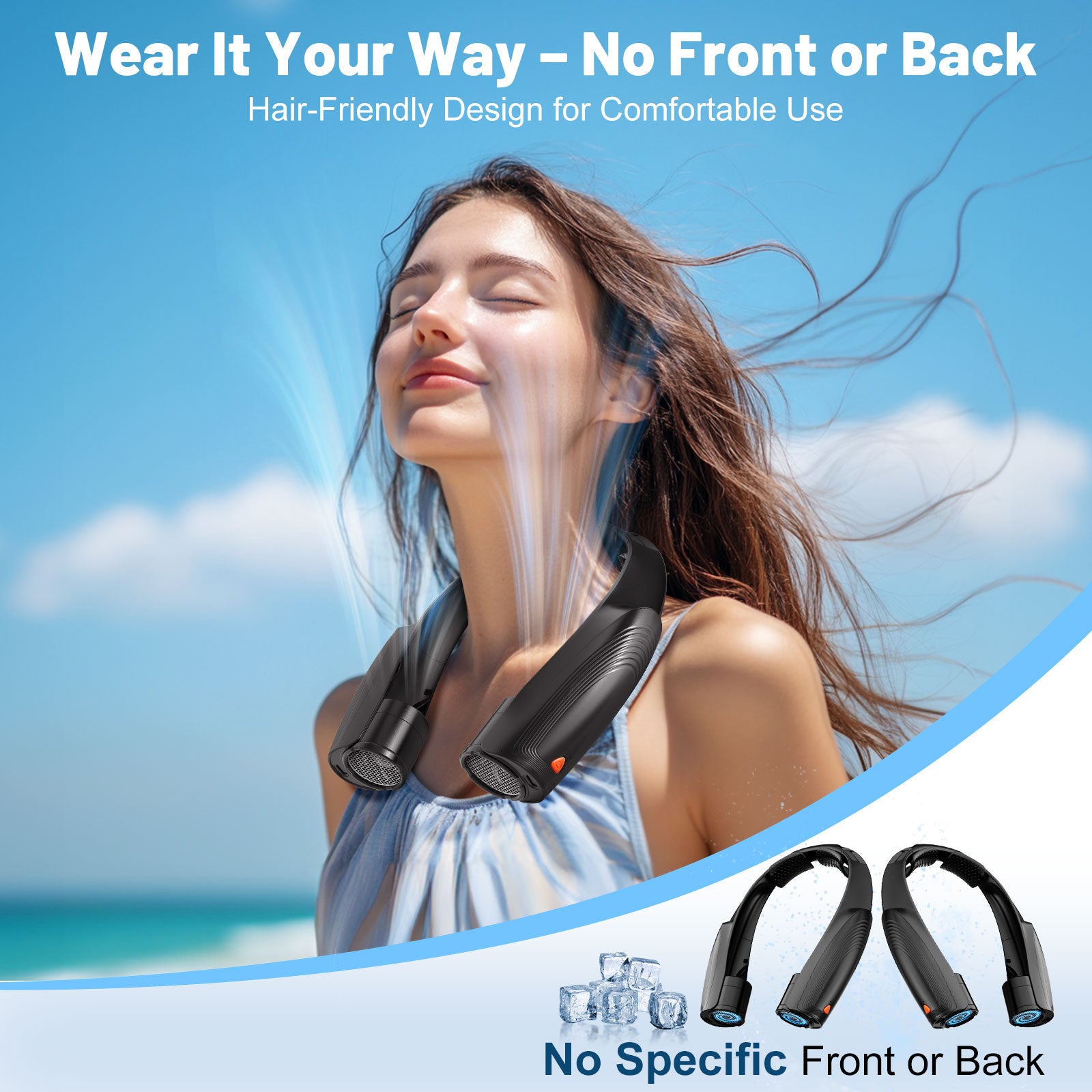 Lemolifys Portable Neck Fan, 6-Powerful Speeds Wearable Fan with 8000mAh Battery, USB Rechargeable Fan, Hands-Free 360° Cooling Personal Neck Fan for Indoor/Outdoor, Gift for Women, Men - Black