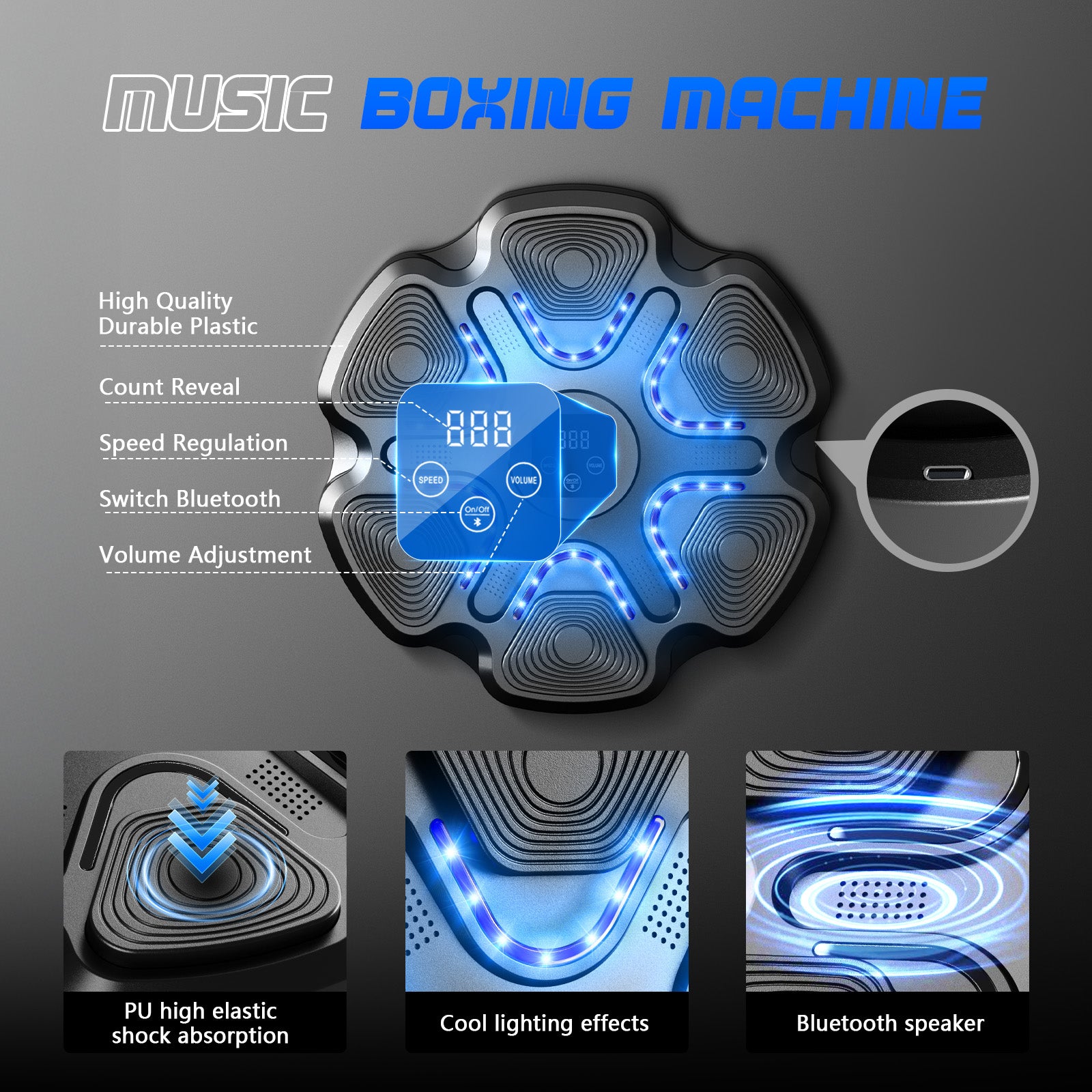Veubew Music Boxing Machine with Boxing Gloves, Wall Mounted Smart Bluetooth Music Boxing Trainer for Adults, Electronic Boxing Target Workout Punching Equipment for Home, Indoor and Gym