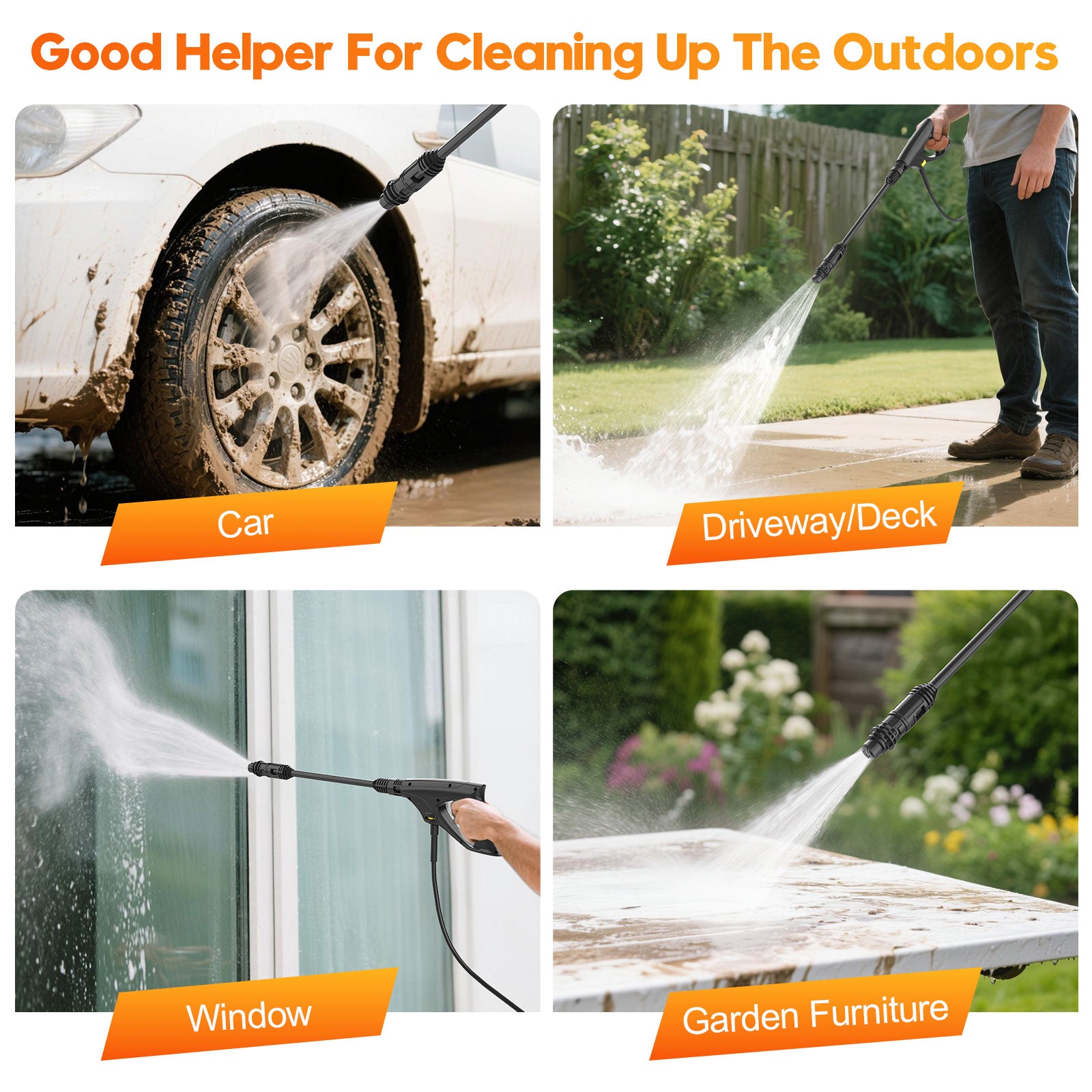 Tanbaby Electric Pressure Washer, 1600W 2000PSI Max 1.8 GPM Power Washer with 6FT Power Cord 32FT Hose 4 Nozzles Soap Cannon for Car Garden Yard Pool