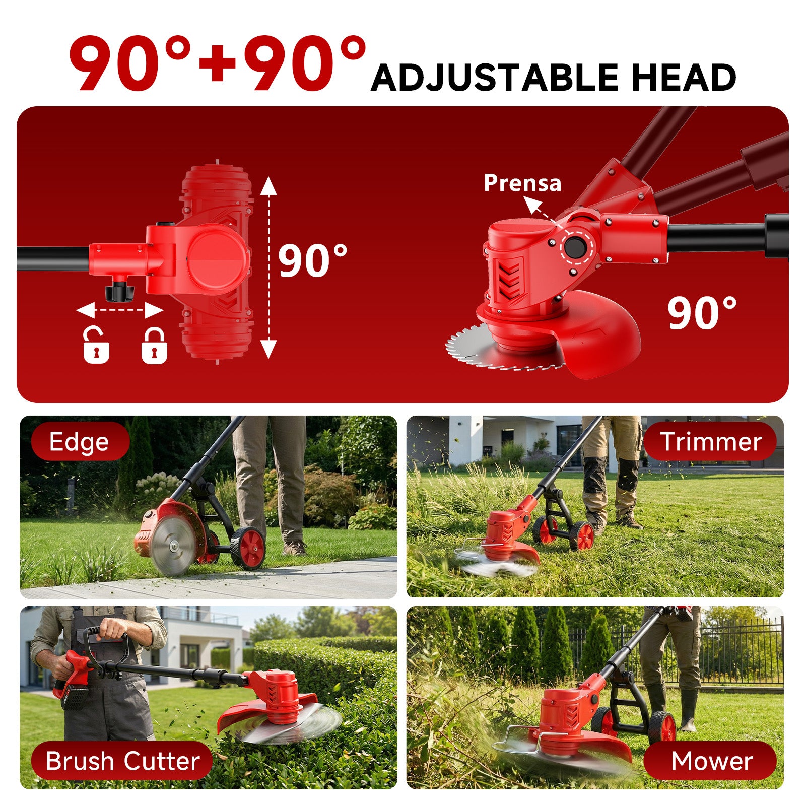 Tanbaby 6 inch Weed Eaters Cordless with Wheels, 3-in-1 Battery Powered Grass Trimmer & String Trimmer/Brush Cutter, Lawn Mower Edger Lawn Tool for Garden Yard