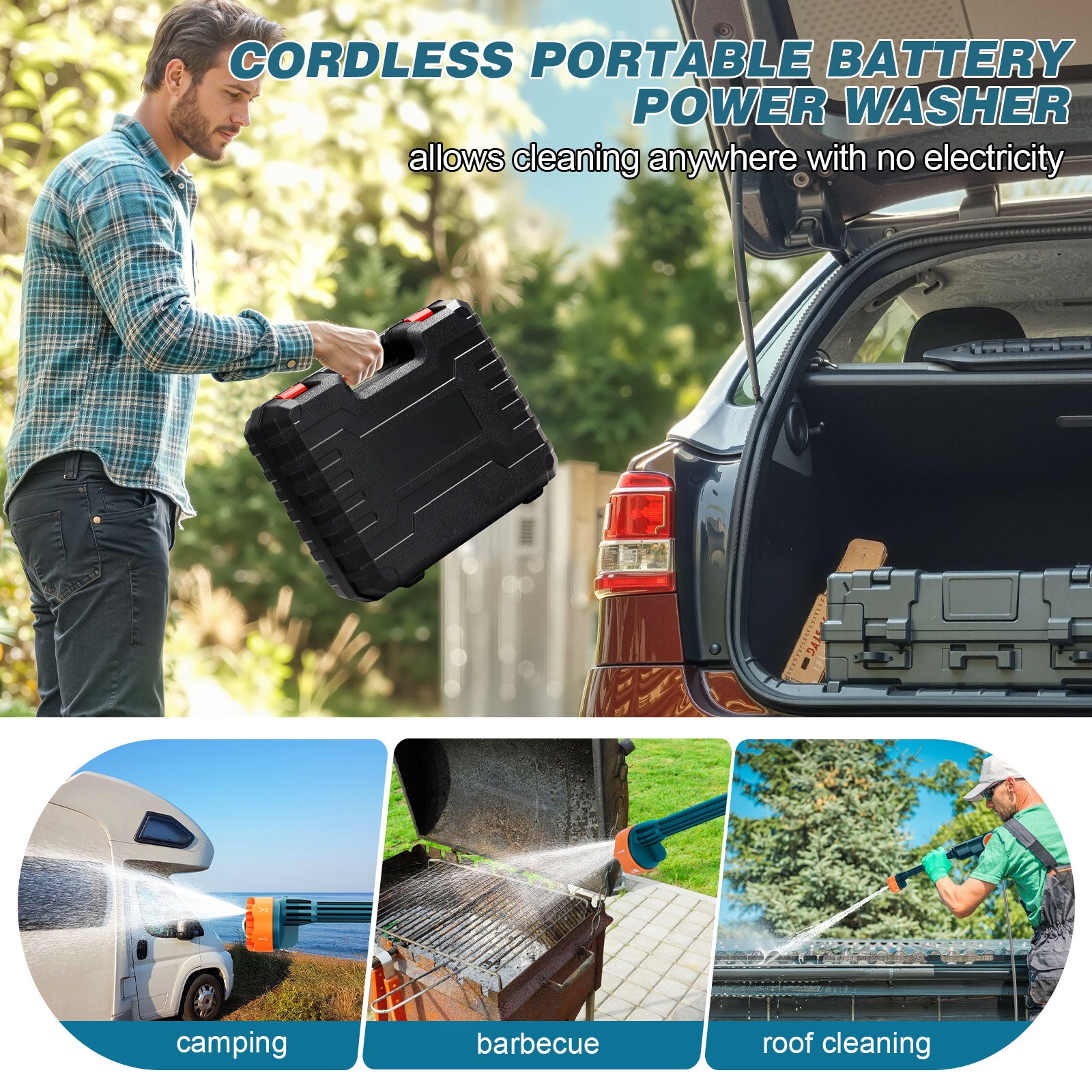 Lemolifys 21V Battery Cordless Pressure Washer with 6-in-1 Nozzle for Car, Patio