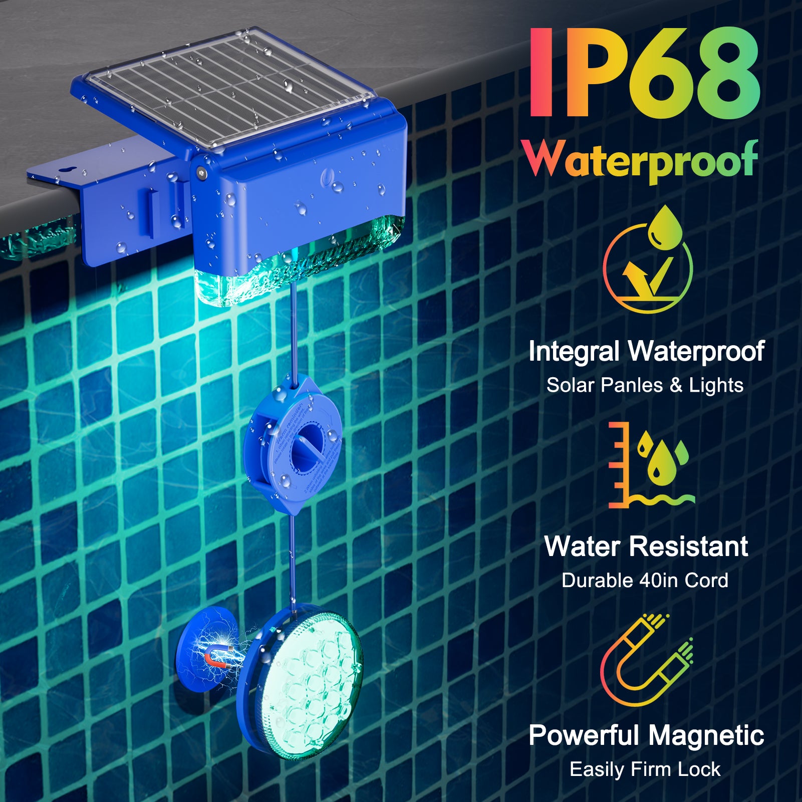 2PCS Solar Pool Lights, RGB Color Changing Pool Light with Remote, IP68 Waterproof Swimming Pool Lights, 16 Colors Underwater Patio Decor for Pools