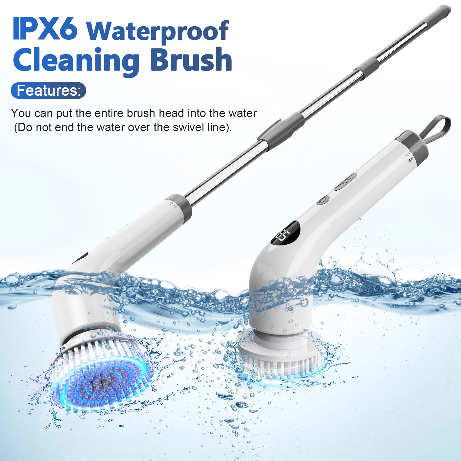 Amiluo Electric Spin Scrubber, Cordless Bathroom Cleaning Brush, Two-Speed Power Scrubber with Extension Handle & 7 Replaceable Heads for Shower Tub Tile Floor