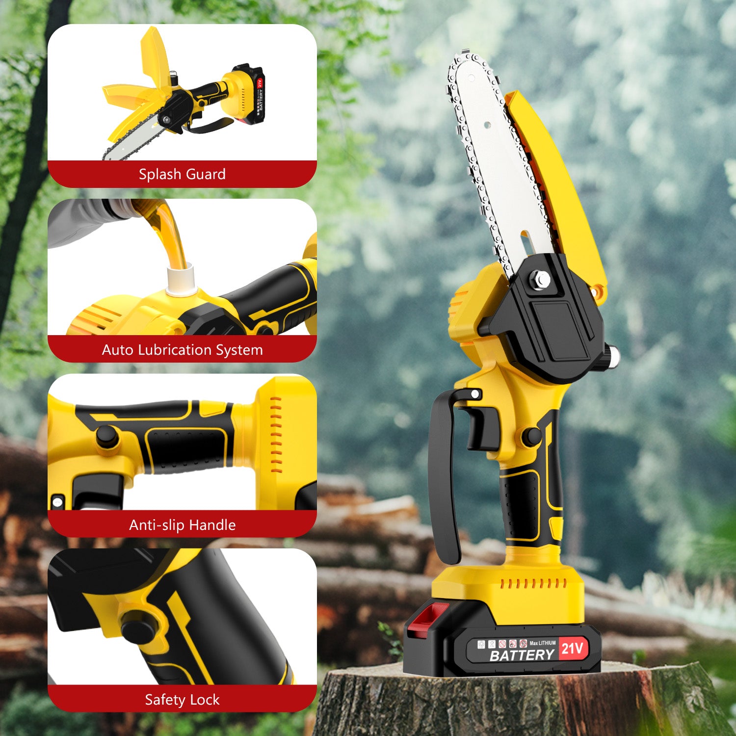 Tanbaby 6 inch Mini Chainsaw, Portable Electric Cordless Chainsaw Set, with 2 Batteries 2 Chains, Small Handheld Chain Saws Pruning for Tree Branches