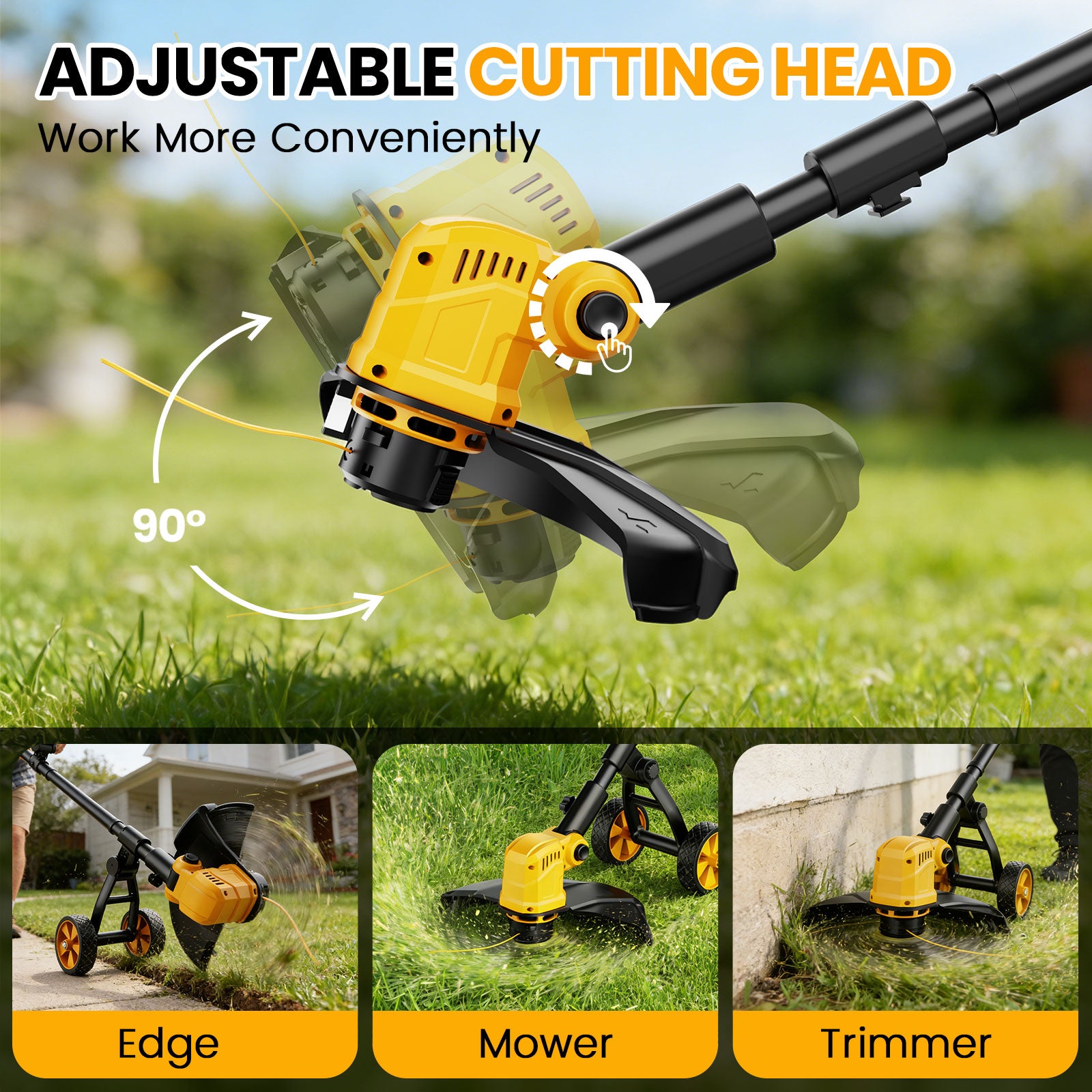 Lemolifys 12-inch Cordless String Trimmer with Wheels, 21V Batterry and 8Pcs Line for Yard Garden