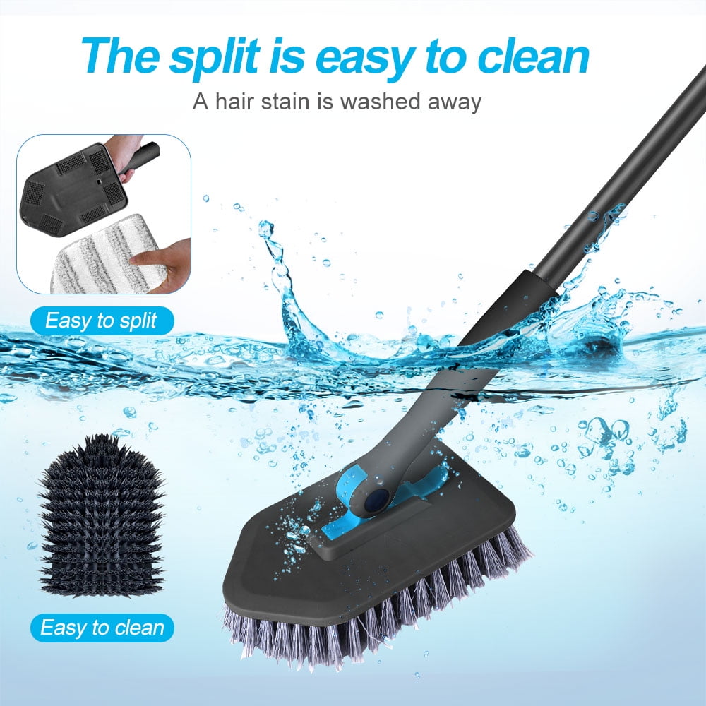 Amiluo Shower Cleaning Brush with 50.4'' Long Handle, Fixable Shower Scrubber for Cleaning, Adjustable Long Handled Scrub Brush for Shower/Bathroom(White)