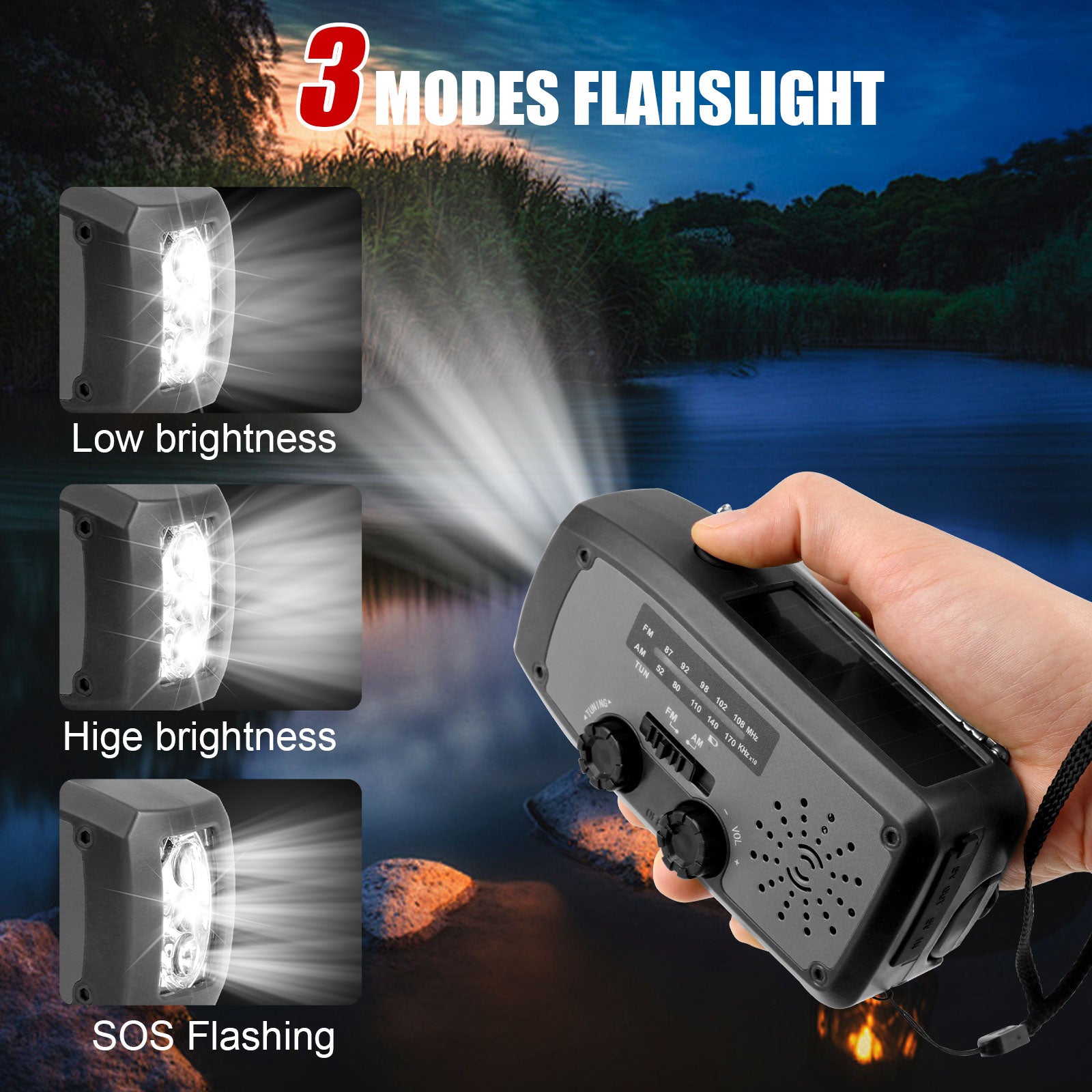 Fovendi Emergency Hand Crank Radio with LED Flashlight, AM/FM NOAA Portable Weather Radio with 2000mAh Power Bank Phone Charger, USB Charged & Solar Power for Camping