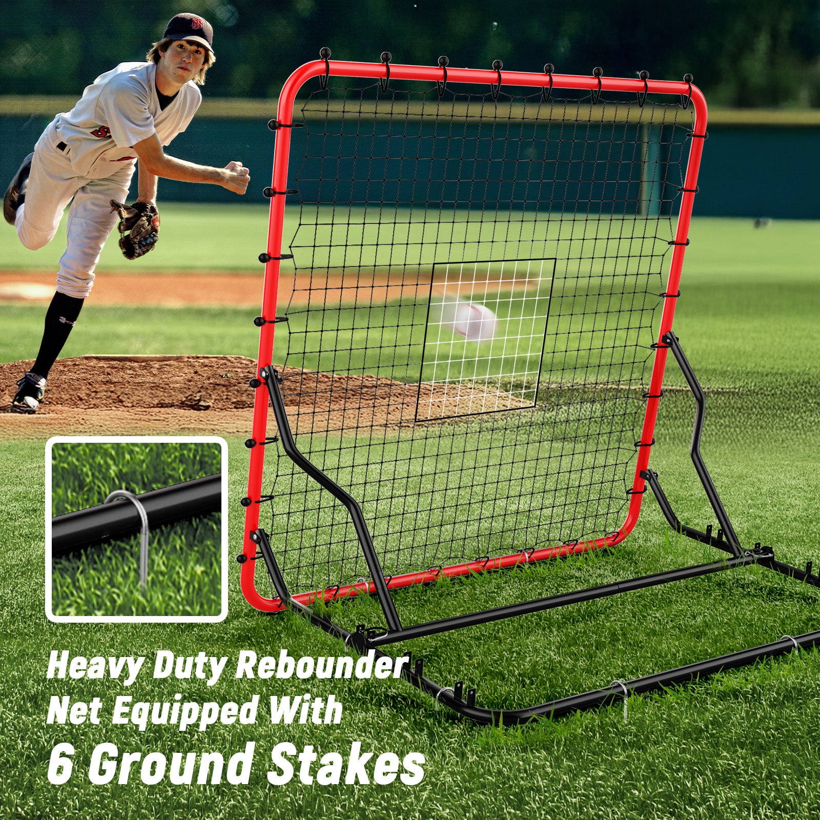 Amiluo 4ft X 4.5ft Baseball Net for Hitting and Pitching, Softball Training Equipment with 3 Adjustable Angles & 2 Strike Zones, Net for Backyard Batting Practice
