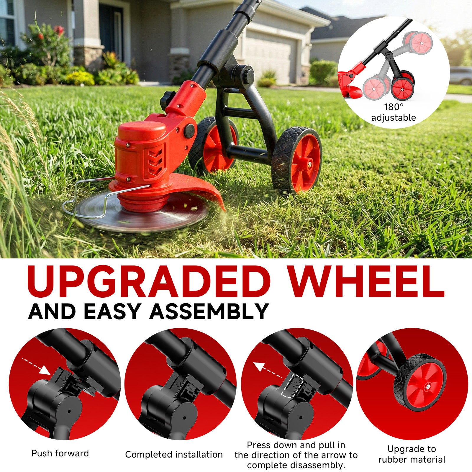 Tanbaby 6 inch Weed Eaters Cordless with Wheels, 3-in-1 Battery Powered Grass Trimmer & String Trimmer/Brush Cutter, Lawn Mower Edger Lawn Tool for Garden Yard