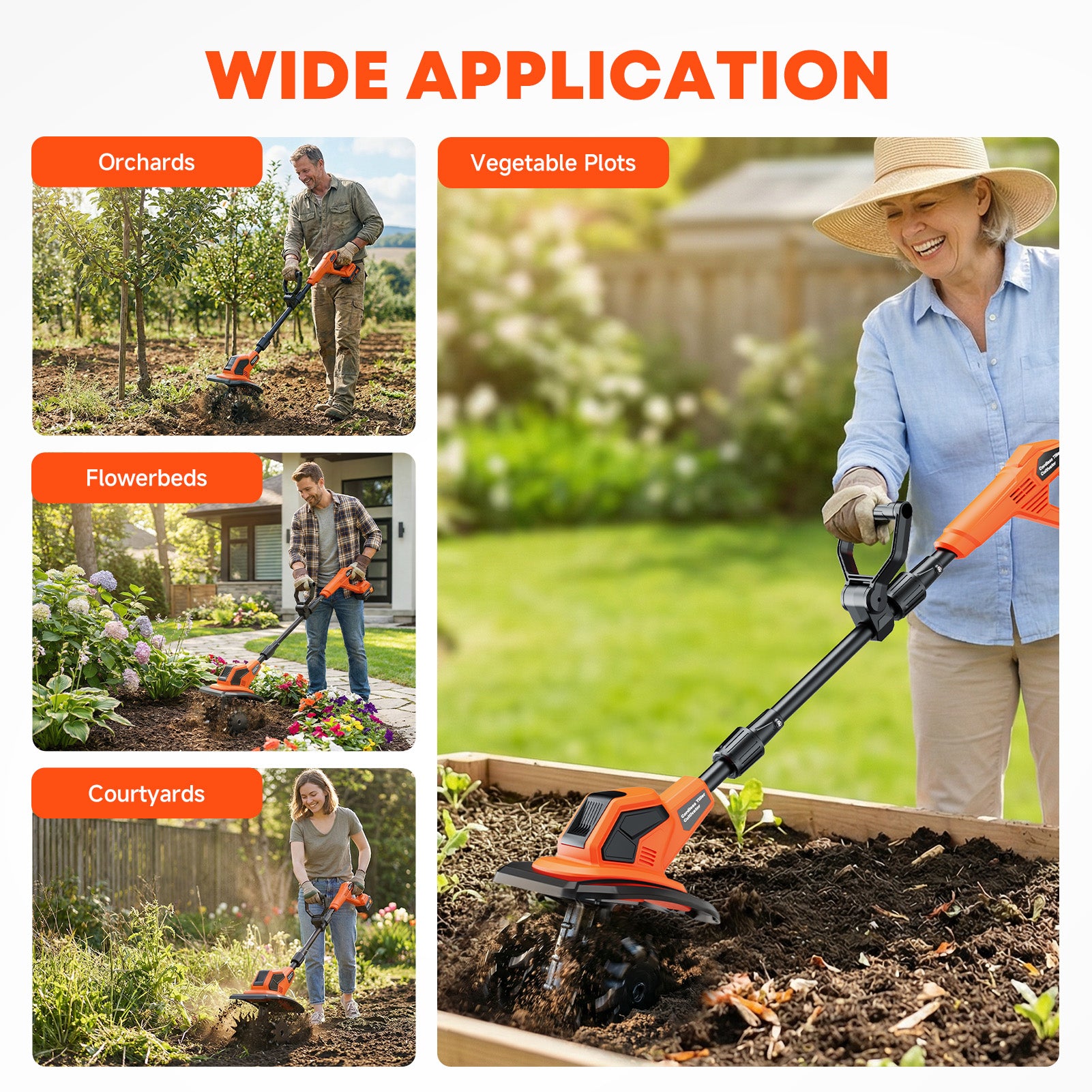Tanbaby Cordless Electric Tiller, 360RPM Garden Tiller Cultivator, Battery Powered Rototiller with 2 * 4.0Ah Batteries, 9" Width, 6.7" Depth for Weeding, Gardening & Soil Cultivation