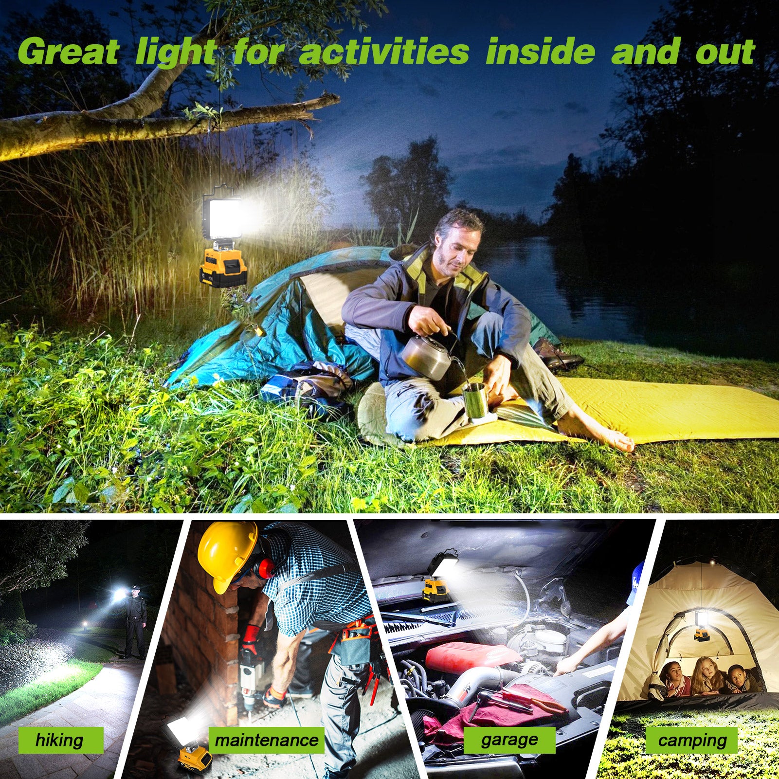 Fovendi LED Work Light for Dewalt 20V Battery,48W Flood Light Torch for Workshop,Camping