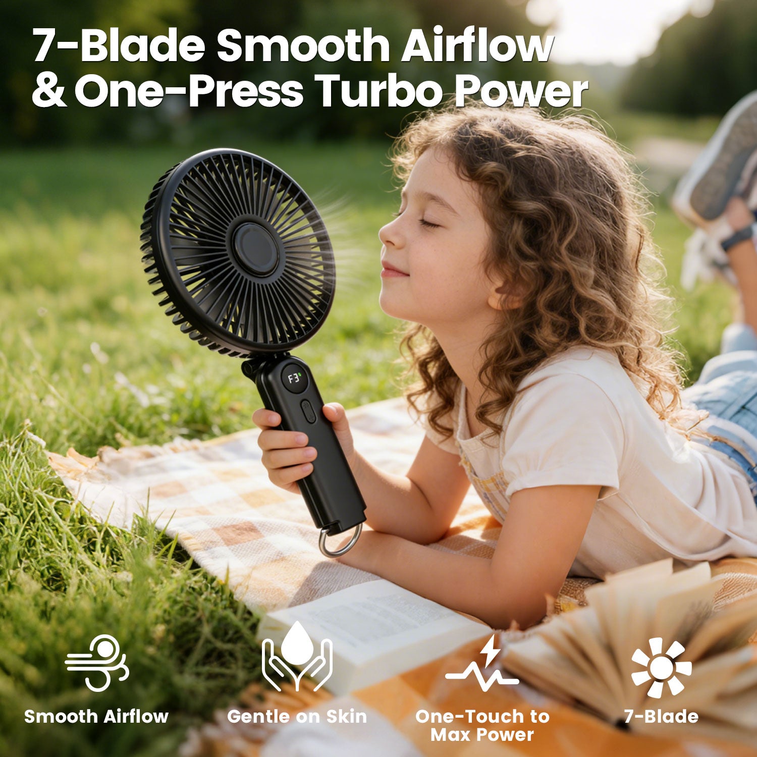 Lemolifys 6 inch Handheld Fan, 5 Speed Personal Fan with 4000 mAh Battery, Strong Airflow, 5-24H Working Time for Travel Outdoor Office Household, Gift for Women, Men - Black