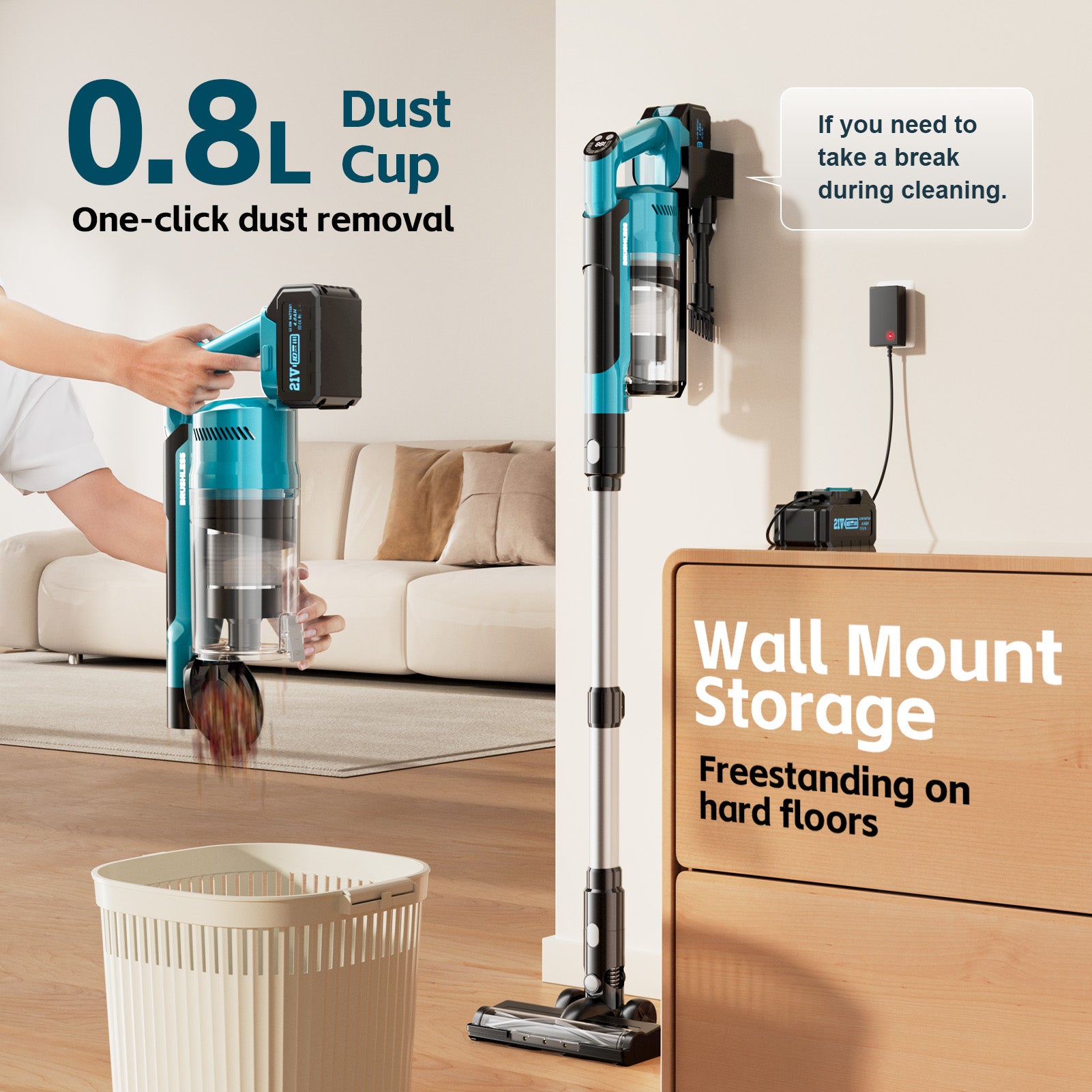 Amiluo Cordless Stick Vacuum Cleaner, 60KPA 60Mins 4000mAh Lightweight for Home Pet Hair Carpet Hard Floor