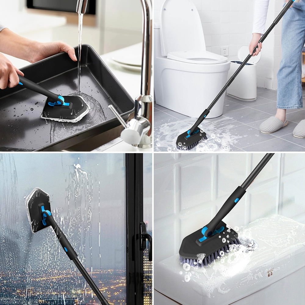 Amiluo Shower Cleaning Brush with 50.4'' Long Handle, Fixable Shower Scrubber for Cleaning, Adjustable Long Handled Scrub Brush for Shower/Bathroom(White)