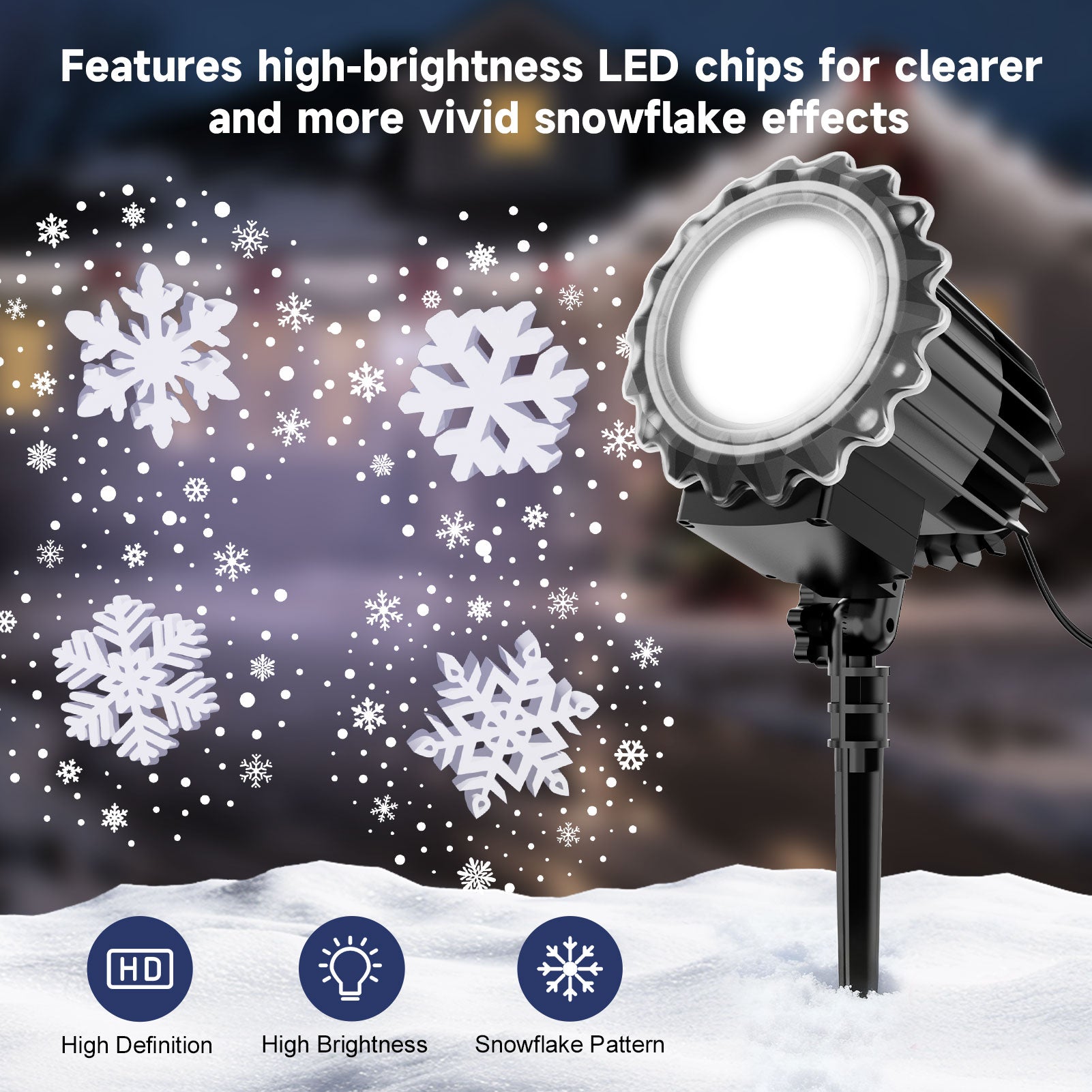 Snowflake LED Projector Lights, Rotating Snowfall Projection Light, Indoor Outdoor Snow Falling Projector Lamp, Holiday Lighting for Xmas New Year Party Decor