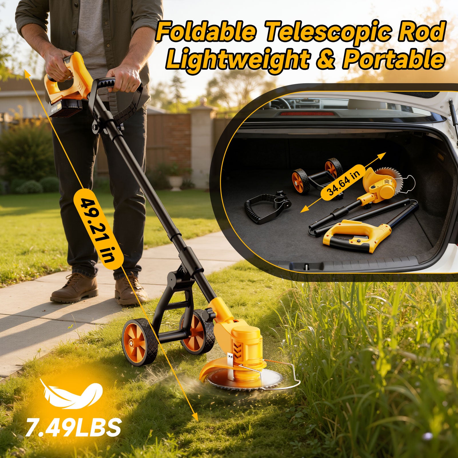 Lemolifys 6-inch Weed Eaters with Wheels & 3 Blades, 21V Battery String Trimmer for Lawn Yard Garden