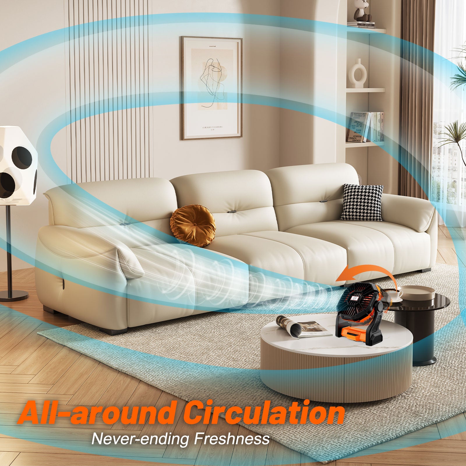 Fimilo Portable Fan Rechargeable Battery Powered Fan, Cordless Battery Operated Camping Fans with LED Light & Hook,USB Personal Fans Outdoor Camping