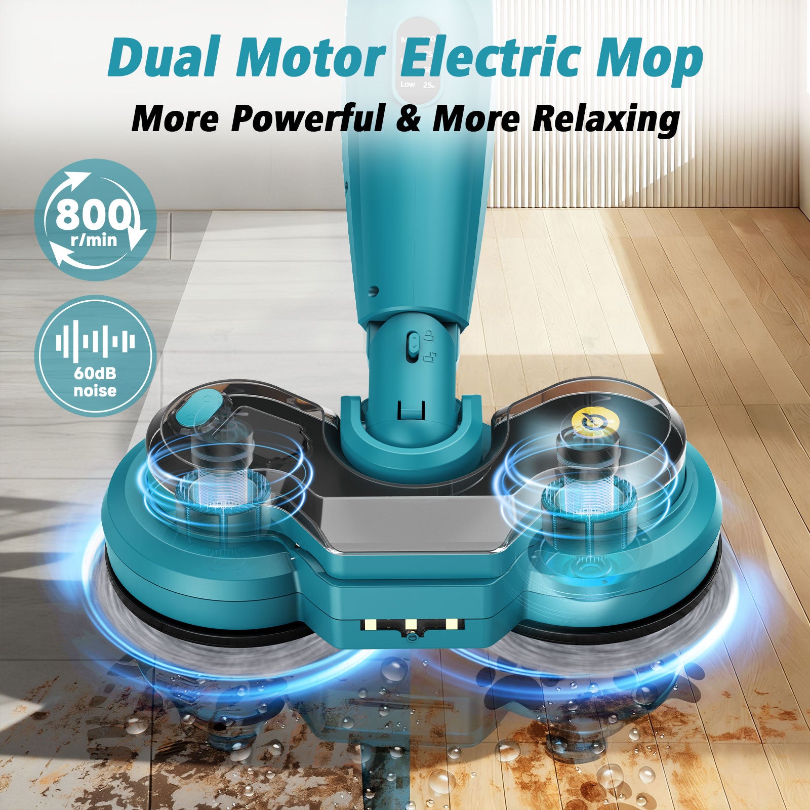 Amiluo Cordless Electric Mop, 800 RPM Dual-Motor Power Spin Mop for Floor Cleaning with 6,000 mAh Large Battery, Water Spray, LED Headlights & Smart Display, Self-Propelled for Multi-Surface, M2
