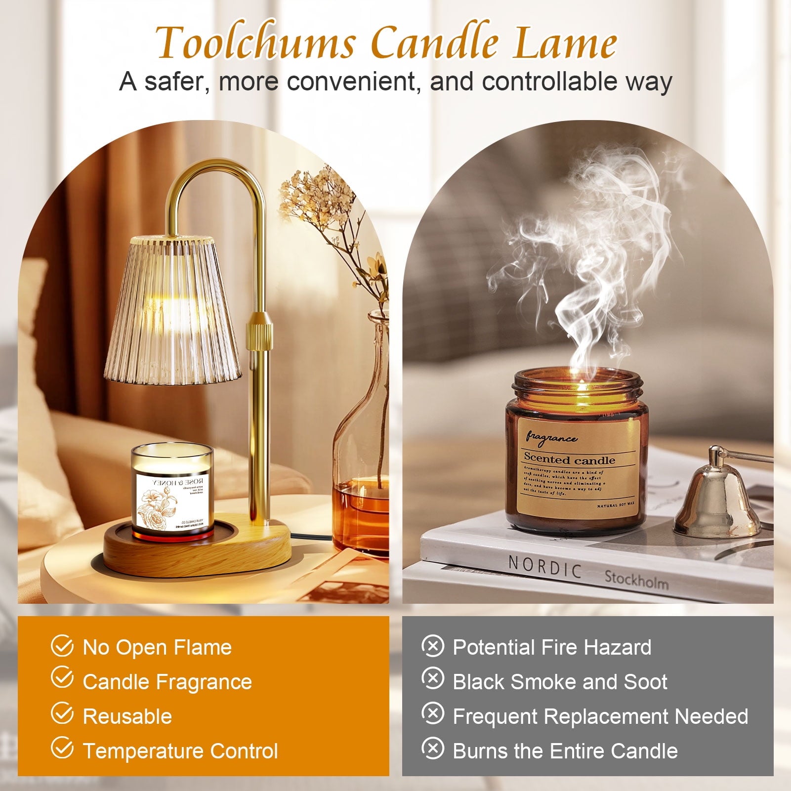 Candle Warmer Lamp, Adjustable Height Candle Warmer, Timer, Dimmable, Home Decor, Wax Melts Warmer for Jar Candles with 2 Bulbs, Gifts for Mom