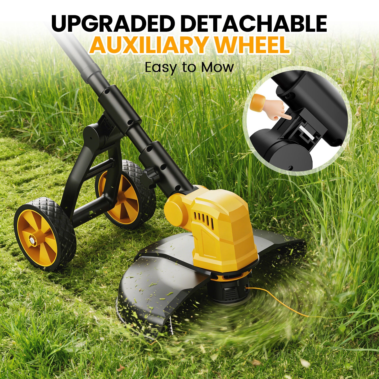 Lemolifys 12-inch Cordless String Trimmer with Wheels, 21V Batterry and 8Pcs Line for Yard Garden